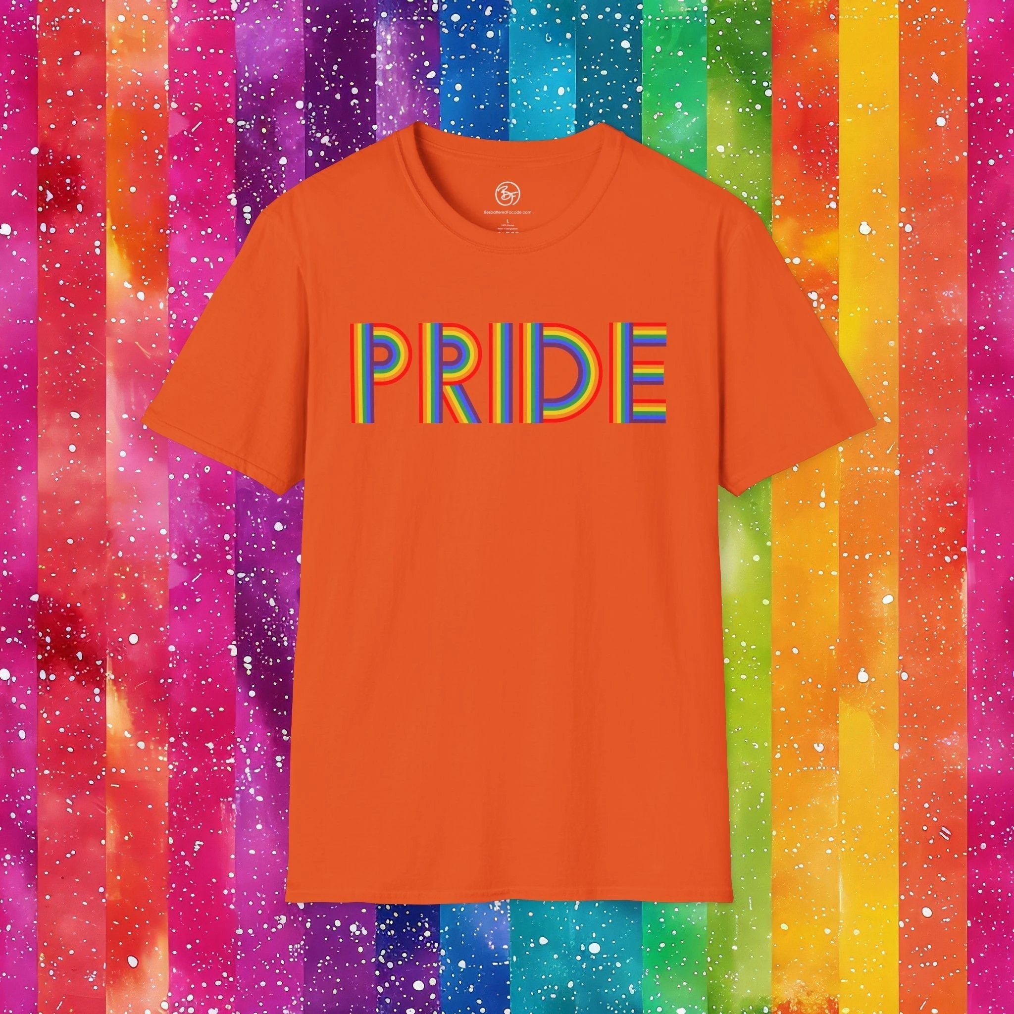 Bespattered Facade Rainbow Pride Ribbon Letters Unisex Softstyle T-Shirt by Bespattered Facade
