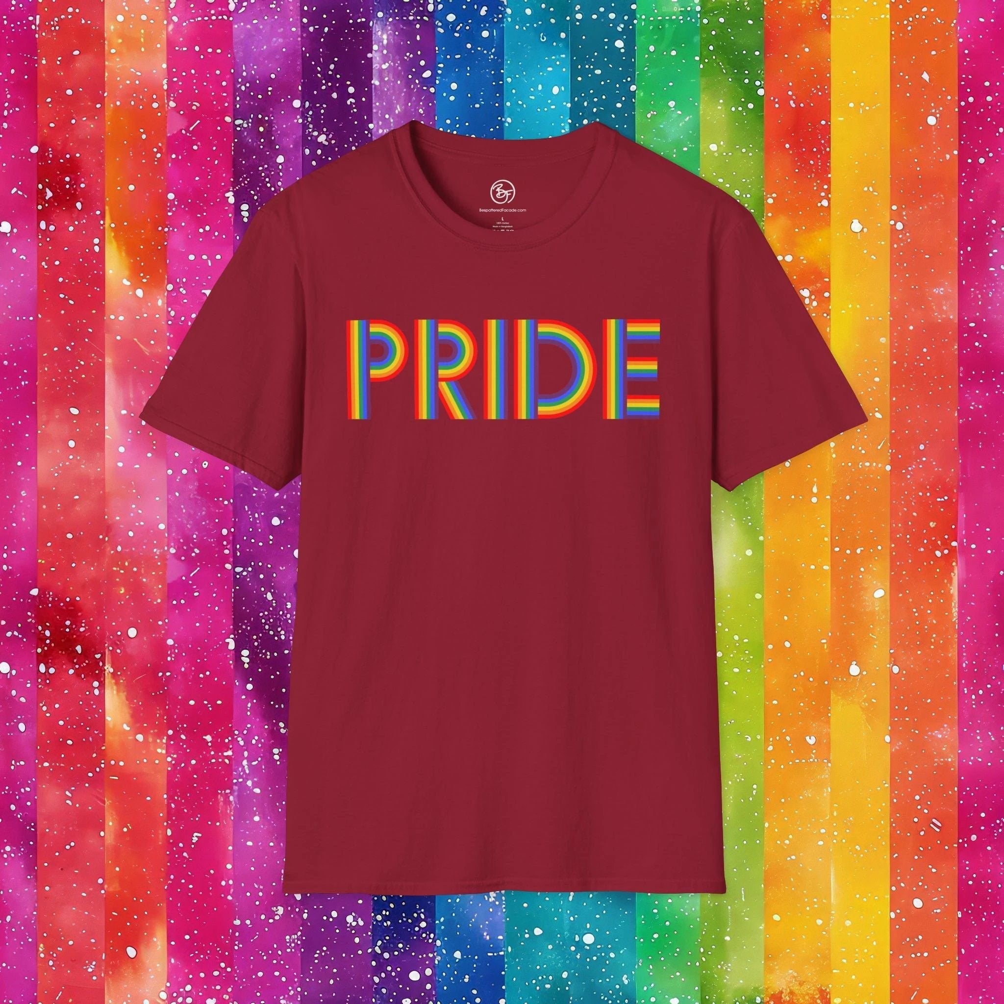 Bespattered Facade Rainbow Pride Ribbon Letters Unisex Softstyle T-Shirt by Bespattered Facade