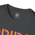 Bespattered Facade Rainbow Pride Ribbon Letters Unisex Softstyle T-Shirt by Bespattered Facade