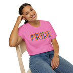 Bespattered Facade Rainbow Pride Ribbon Letters Unisex Softstyle T-Shirt by Bespattered Facade