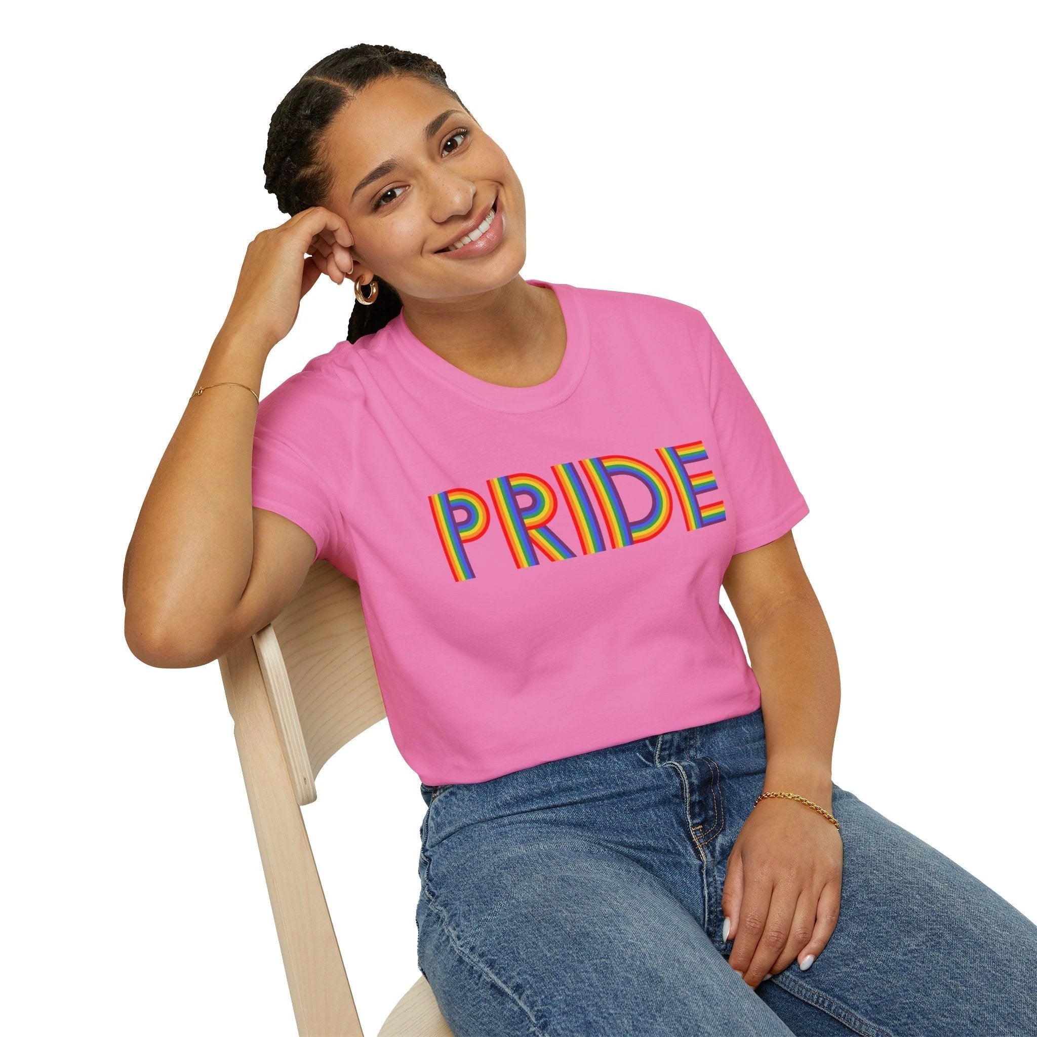 Bespattered Facade Rainbow Pride Ribbon Letters Unisex Softstyle T-Shirt by Bespattered Facade