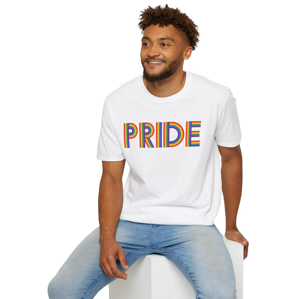 Bespattered Facade Rainbow Pride Ribbon Letters Unisex Softstyle T-Shirt by Bespattered Facade