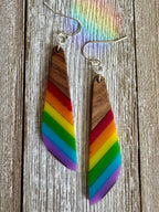 Bespattered Facade Rainbow Stripes Wood and Resin Dangly Earrings
