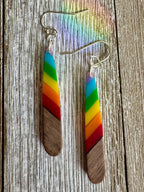 Bespattered Facade Rainbow Stripes Wood and Resin Dangly Earrings