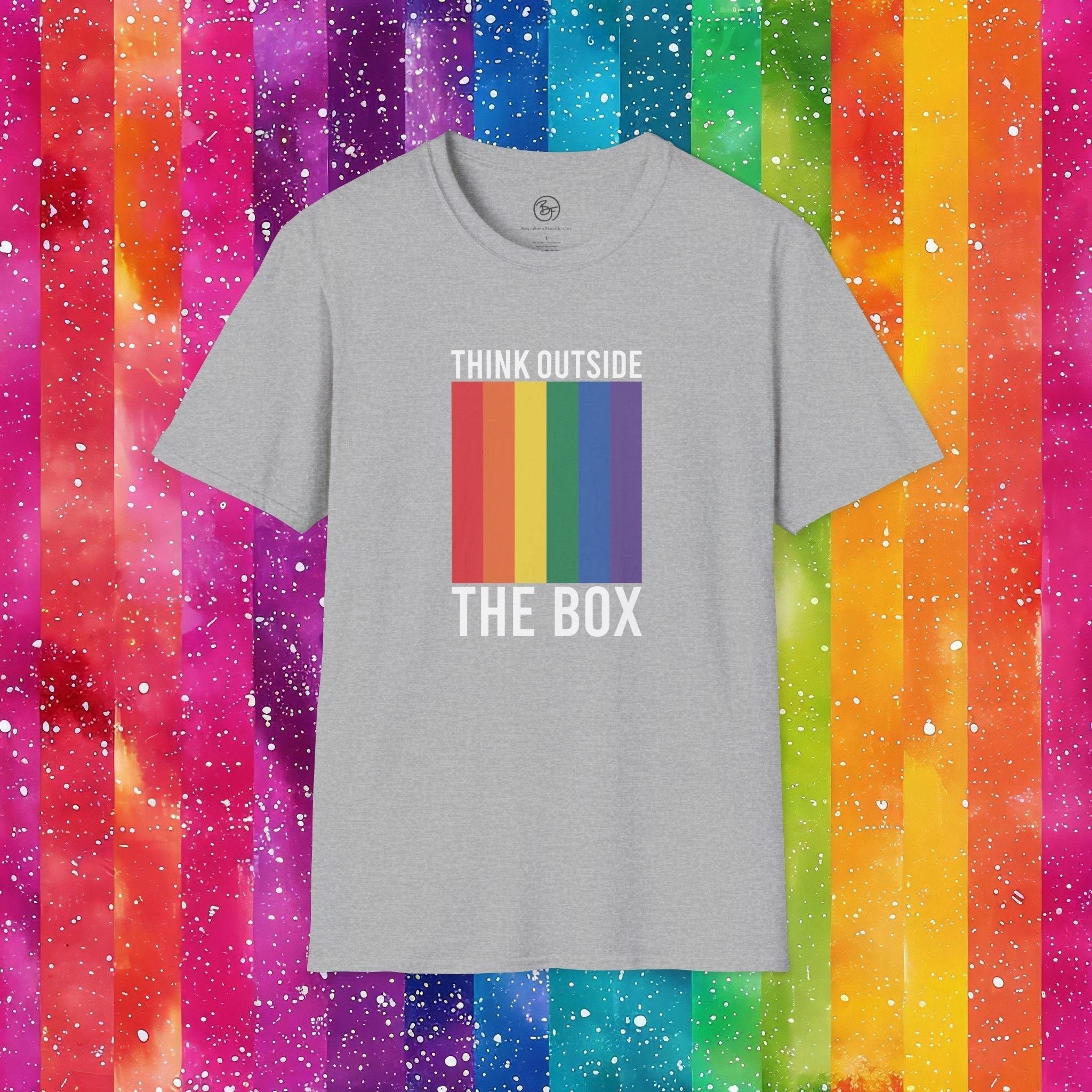 Bespattered Facade Rainbow Think Outside the Box Unisex Softstyle T-Shirt by Bespattered Facade