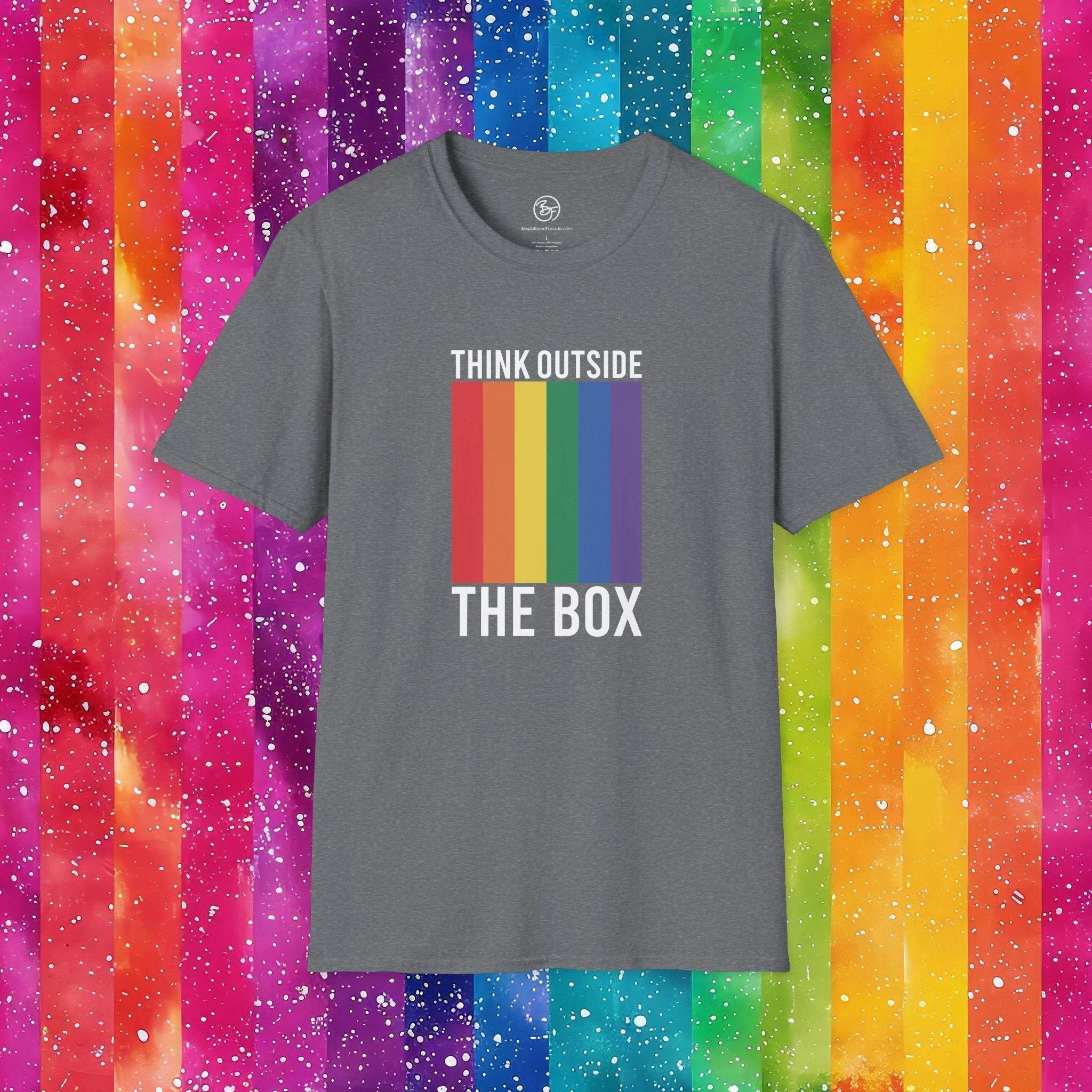 Bespattered Facade Rainbow Think Outside the Box Unisex Softstyle T-Shirt by Bespattered Facade