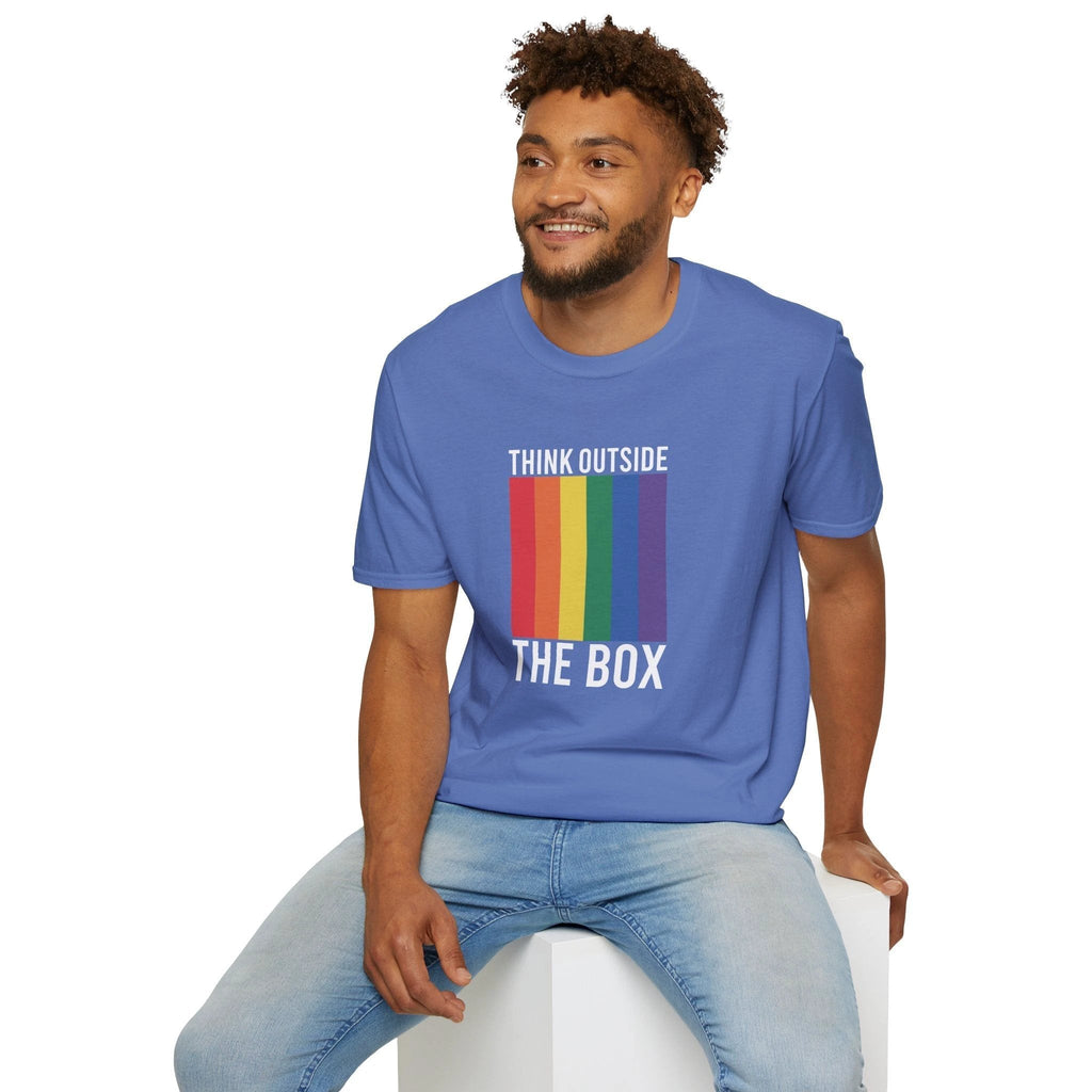 Bespattered Facade Rainbow Think Outside the Box Unisex Softstyle T-Shirt by Bespattered Facade
