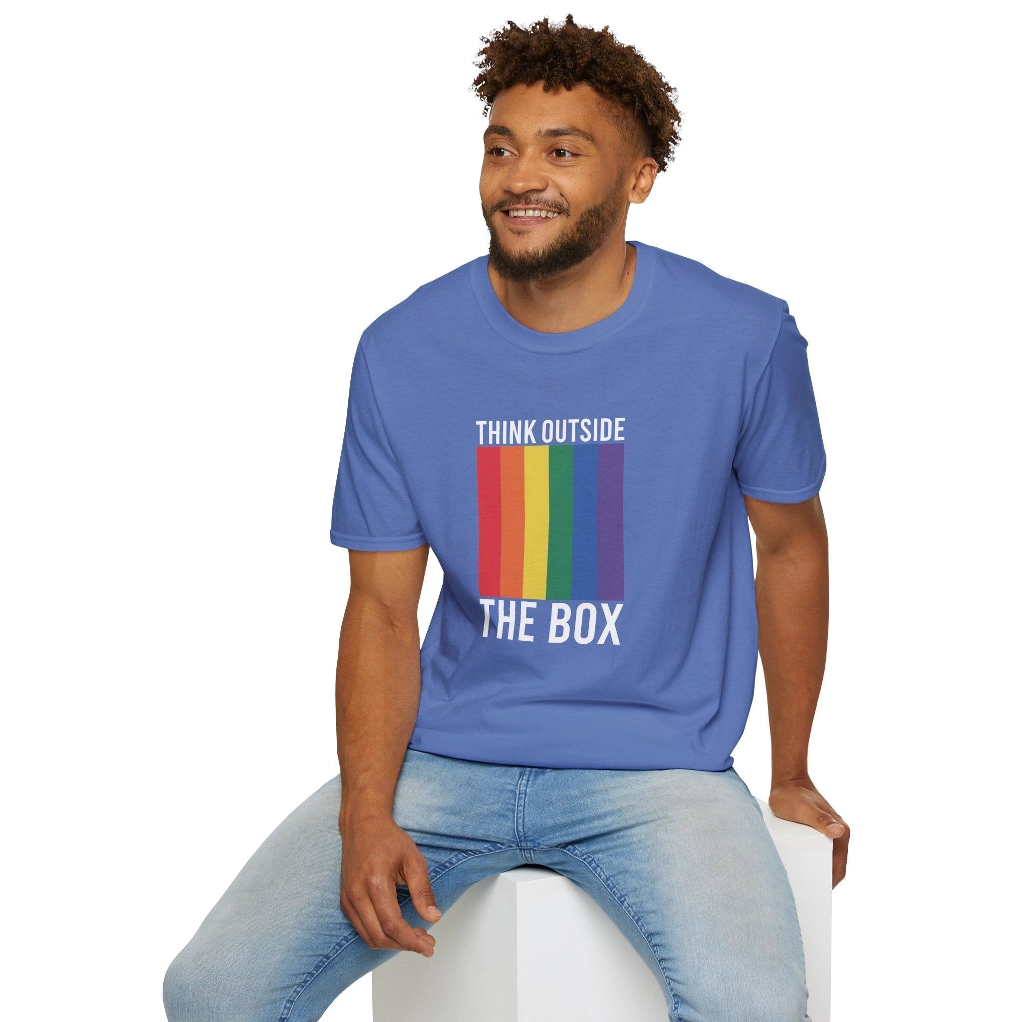 Bespattered Facade Rainbow Think Outside the Box Unisex Softstyle T-Shirt by Bespattered Facade