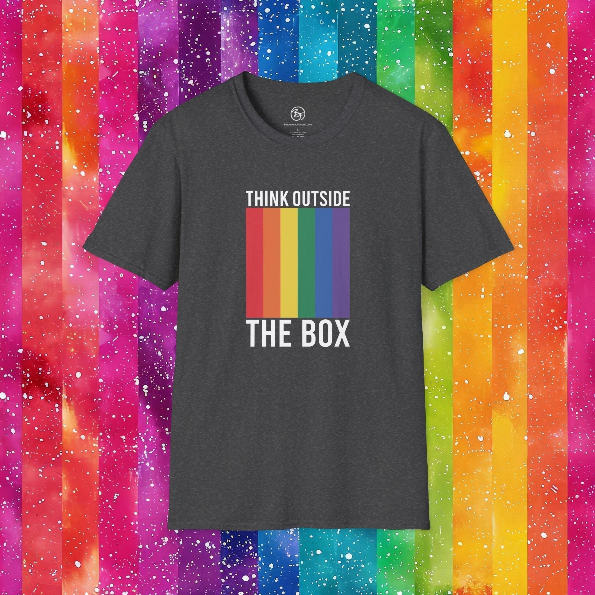 Bespattered Facade Rainbow Think Outside the Box Unisex Softstyle T-Shirt by Bespattered Facade