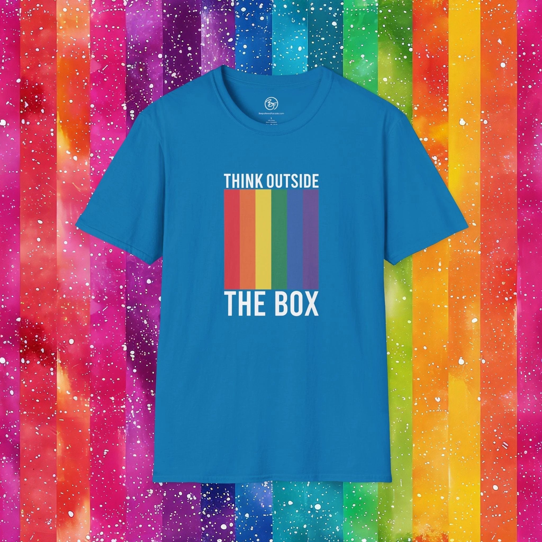 Bespattered Facade Rainbow Think Outside the Box Unisex Softstyle T-Shirt by Bespattered Facade