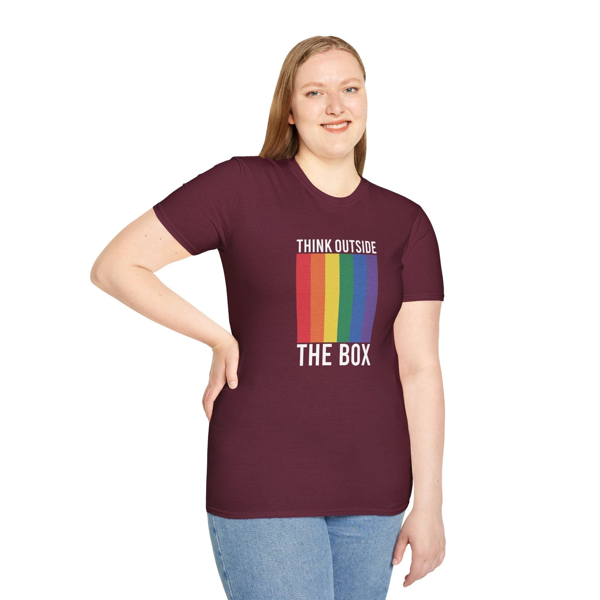 Bespattered Facade Rainbow Think Outside the Box Unisex Softstyle T-Shirt by Bespattered Facade
