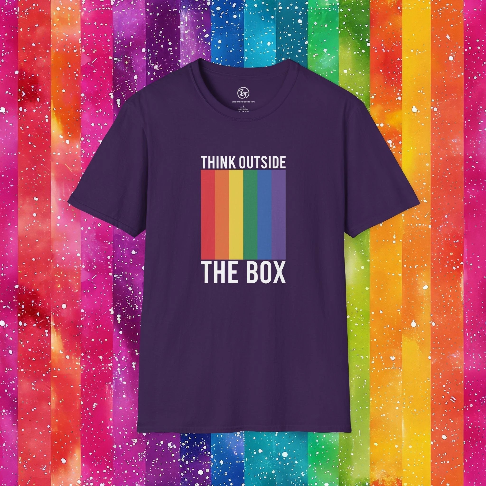 Bespattered Facade Rainbow Think Outside the Box Unisex Softstyle T-Shirt by Bespattered Facade
