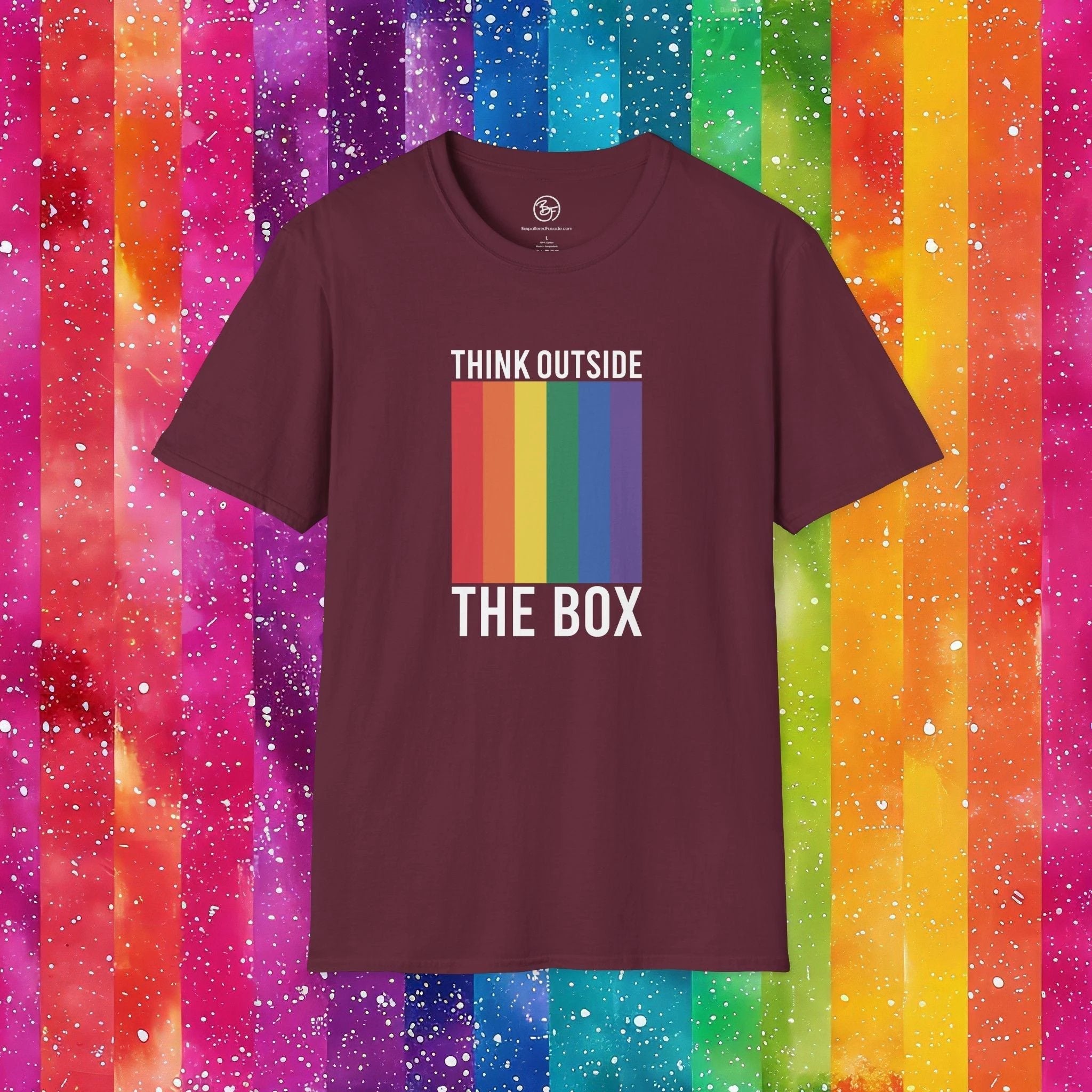 Bespattered Facade Rainbow Think Outside the Box Unisex Softstyle T-Shirt by Bespattered Facade