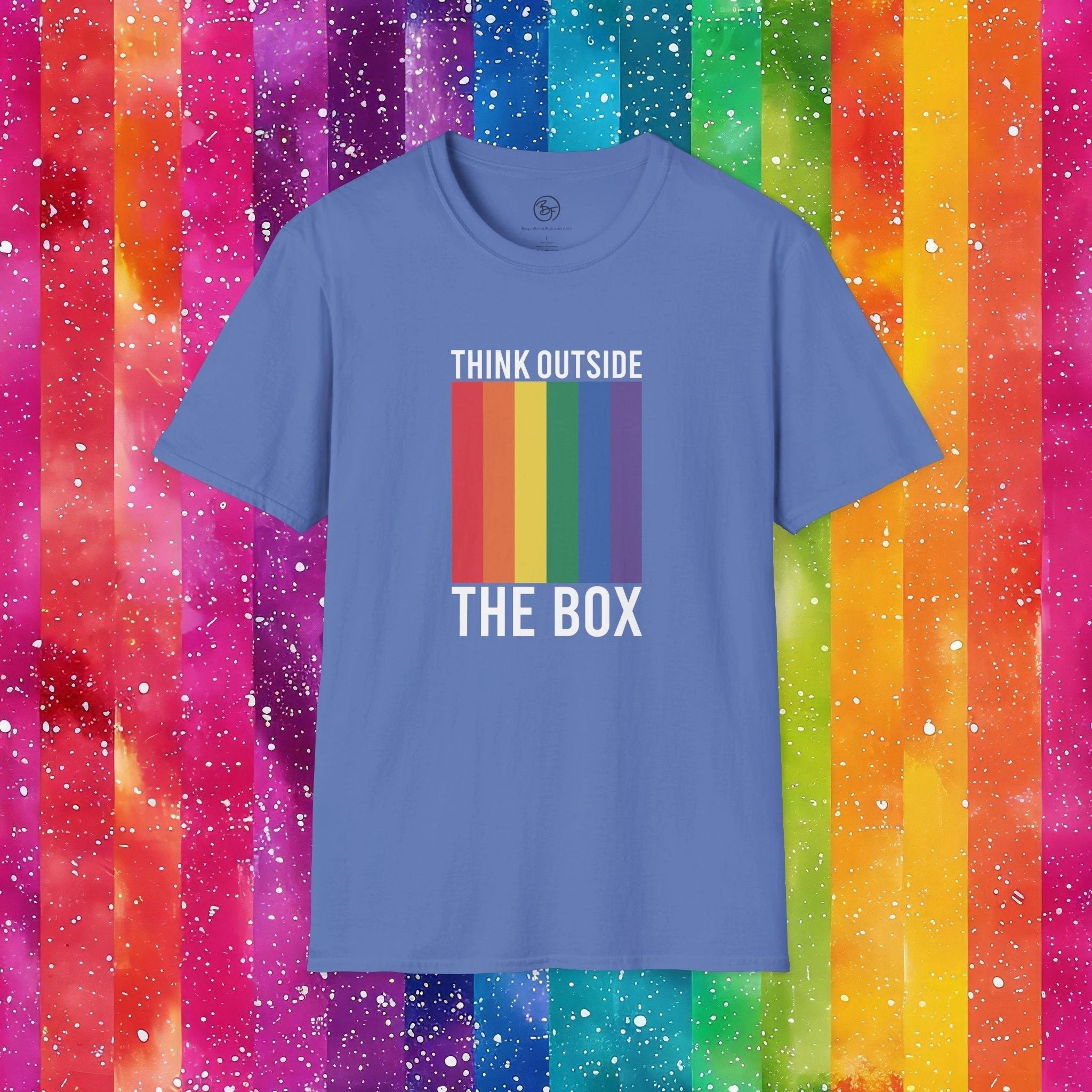 Bespattered Facade Rainbow Think Outside the Box Unisex Softstyle T-Shirt by Bespattered Facade