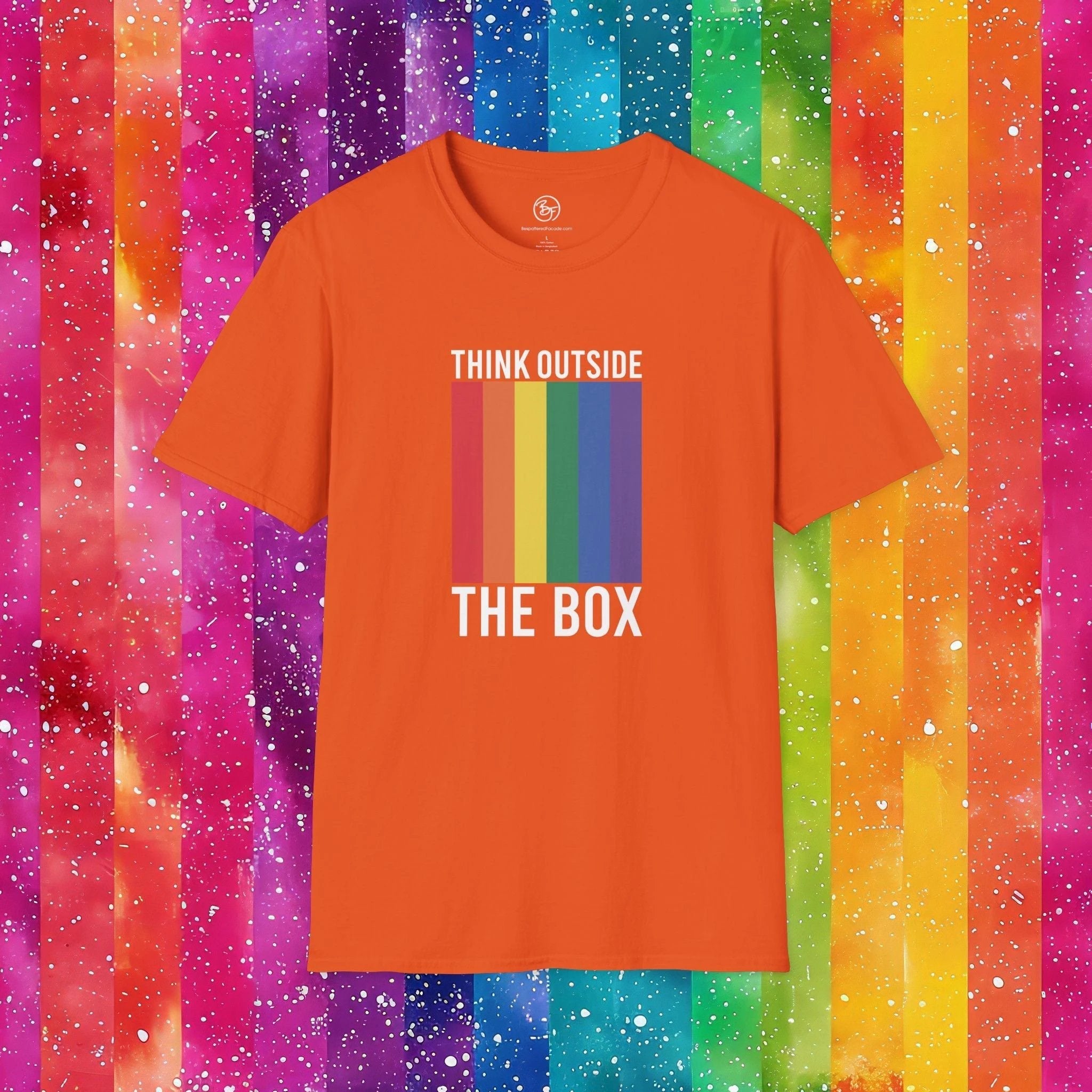 Bespattered Facade Rainbow Think Outside the Box Unisex Softstyle T-Shirt by Bespattered Facade