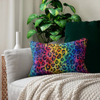 Bespattered Facade Rainbow Watercolor Leopard Lumbar Throw Pillow by Bespattered Facade