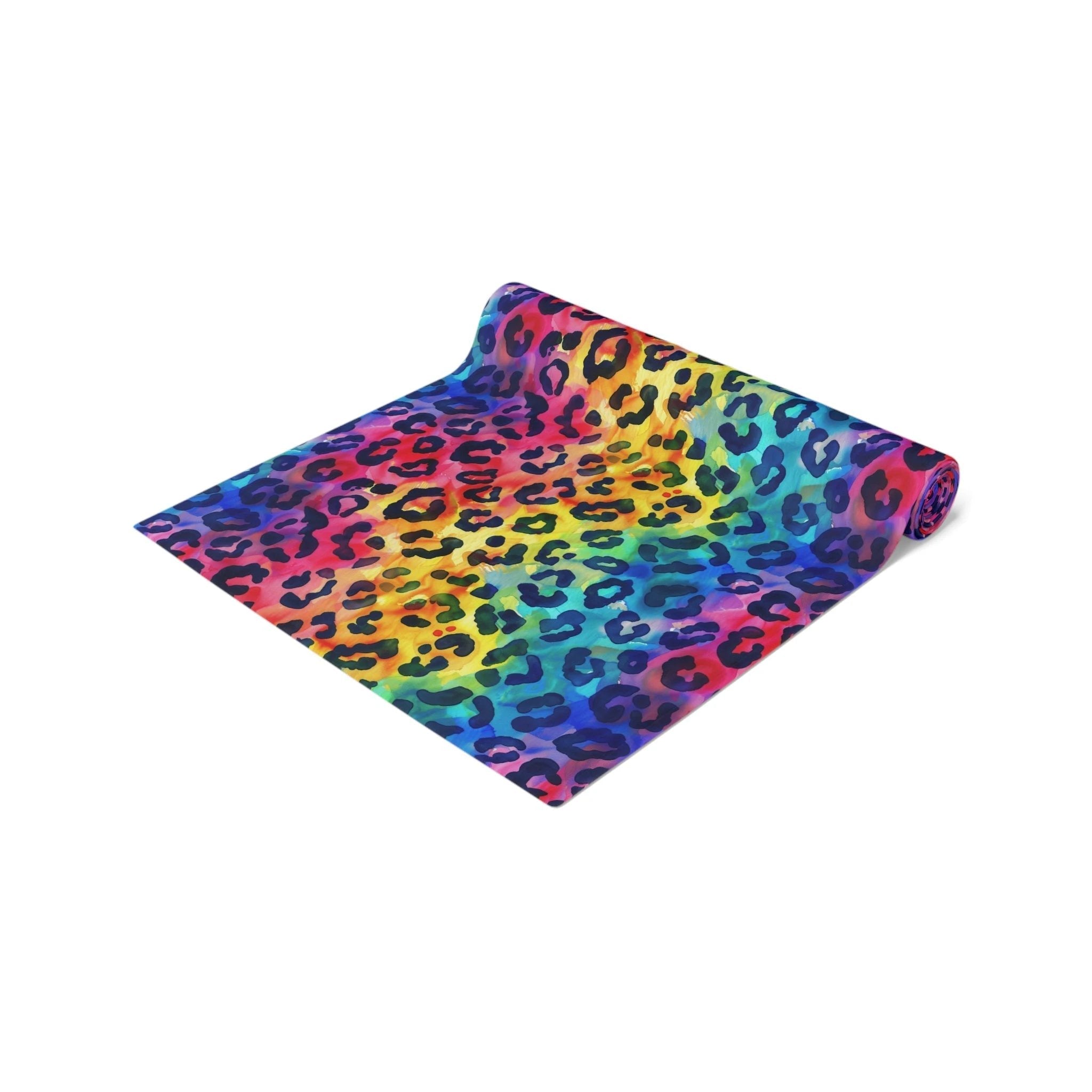 Bespattered Facade Rainbow Watercolor Leopard Table Runner (2 sizes) by Bespattered Facade