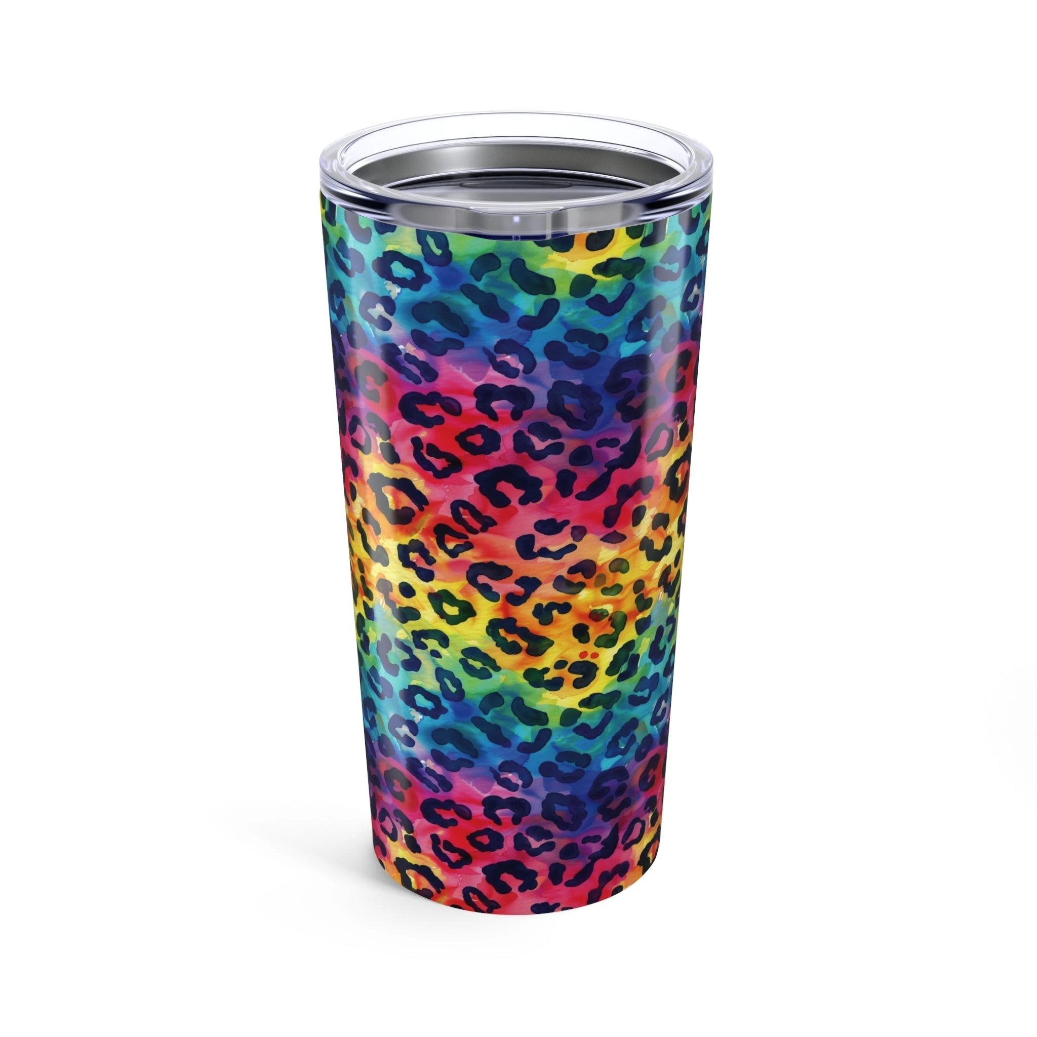 Bespattered Facade Rainbow Watercolor Leopard Tumbler 20oz by Bespattered Facade