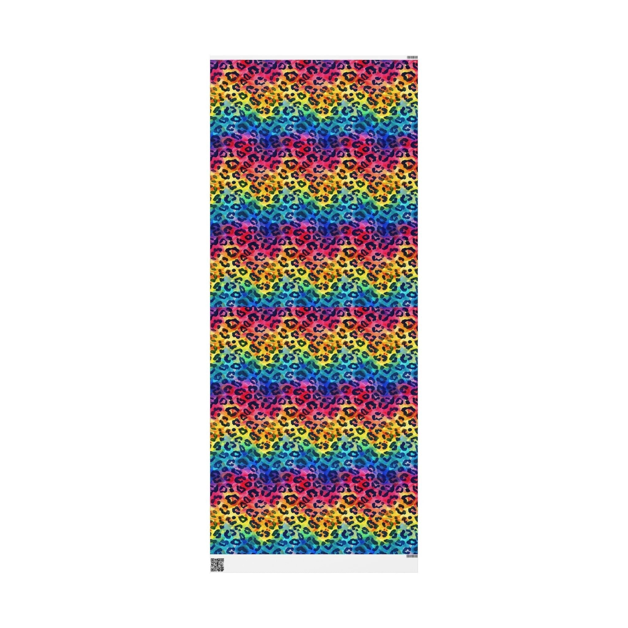 Bespattered Facade Rainbow Watercolor Leopard Wrapping Paper | Three Sizes | Glossy or Matte by Bespattered Facade
