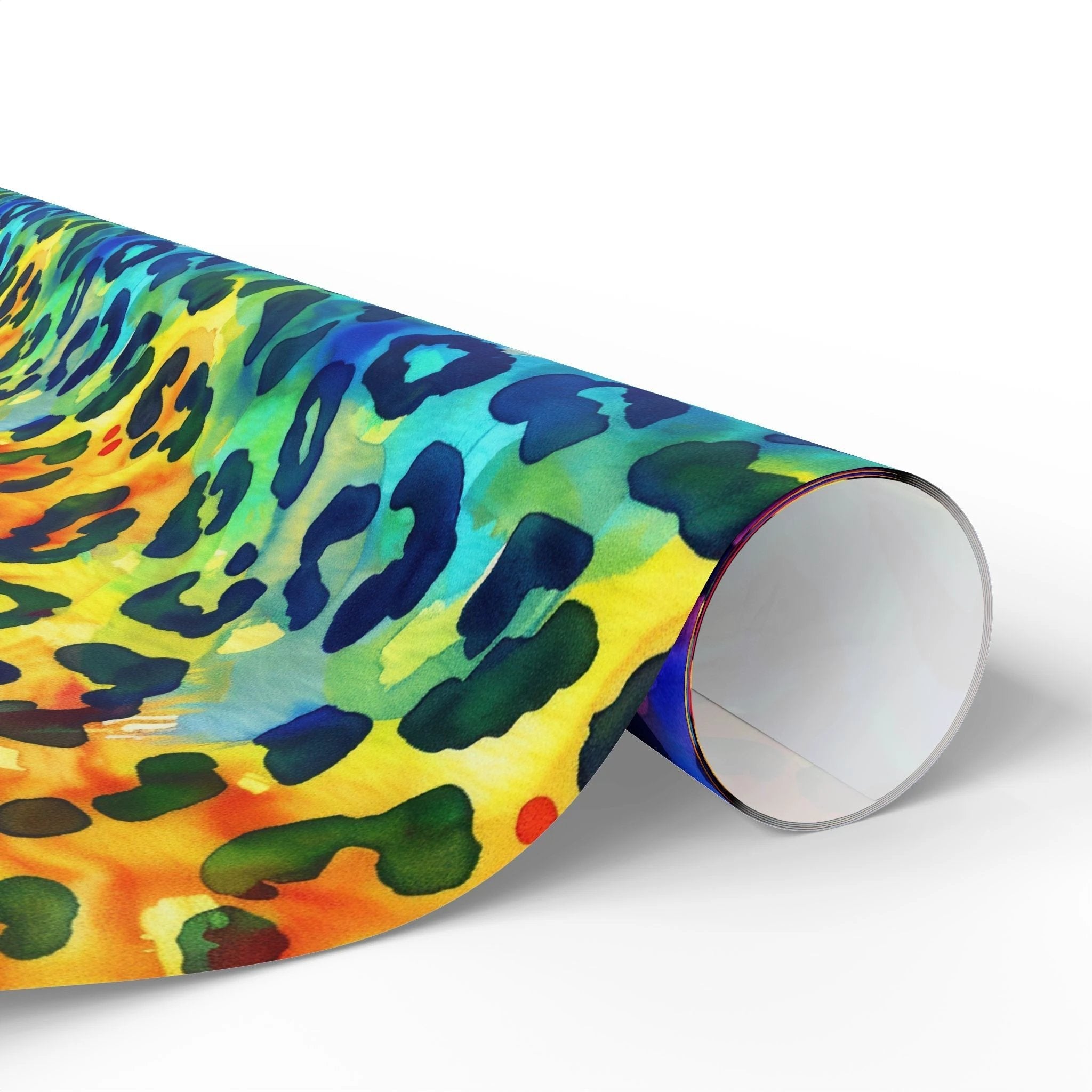 Bespattered Facade Rainbow Watercolor Leopard Wrapping Paper | Three Sizes | Glossy or Matte by Bespattered Facade