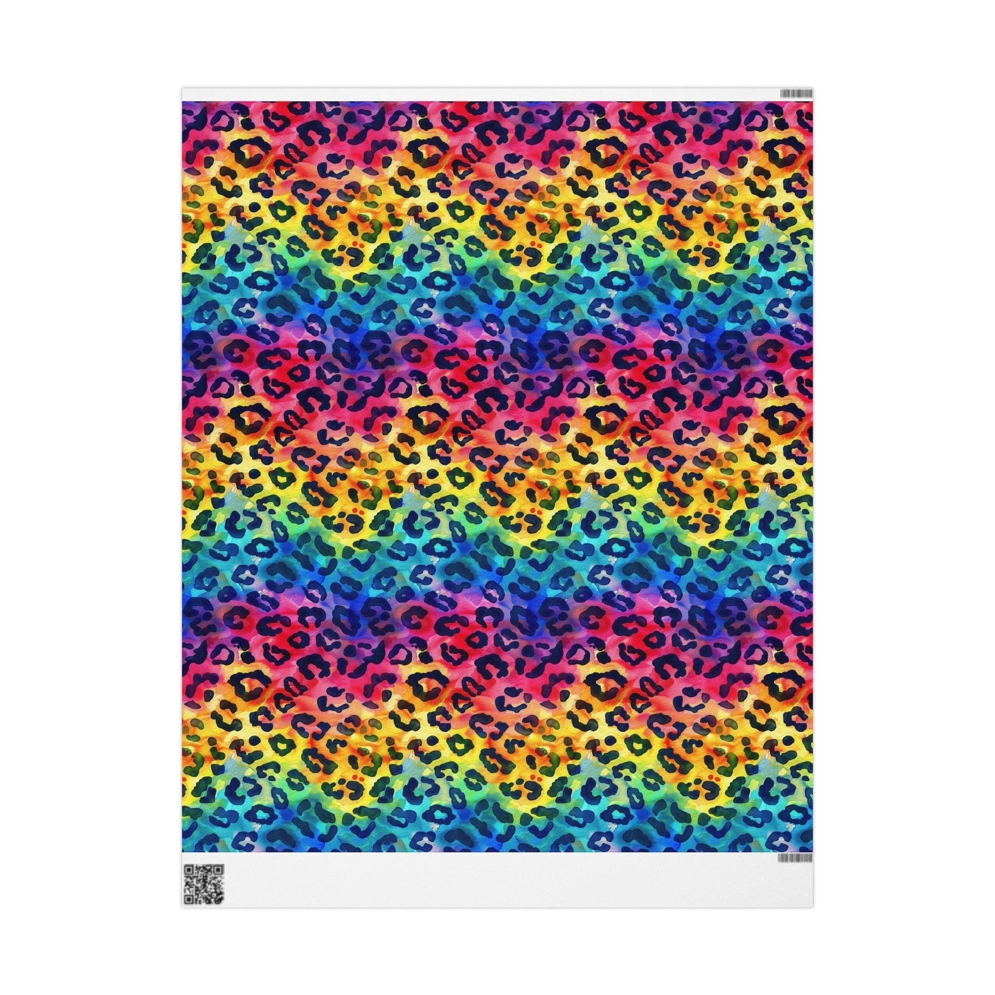 Bespattered Facade Rainbow Watercolor Leopard Wrapping Paper | Three Sizes | Glossy or Matte by Bespattered Facade