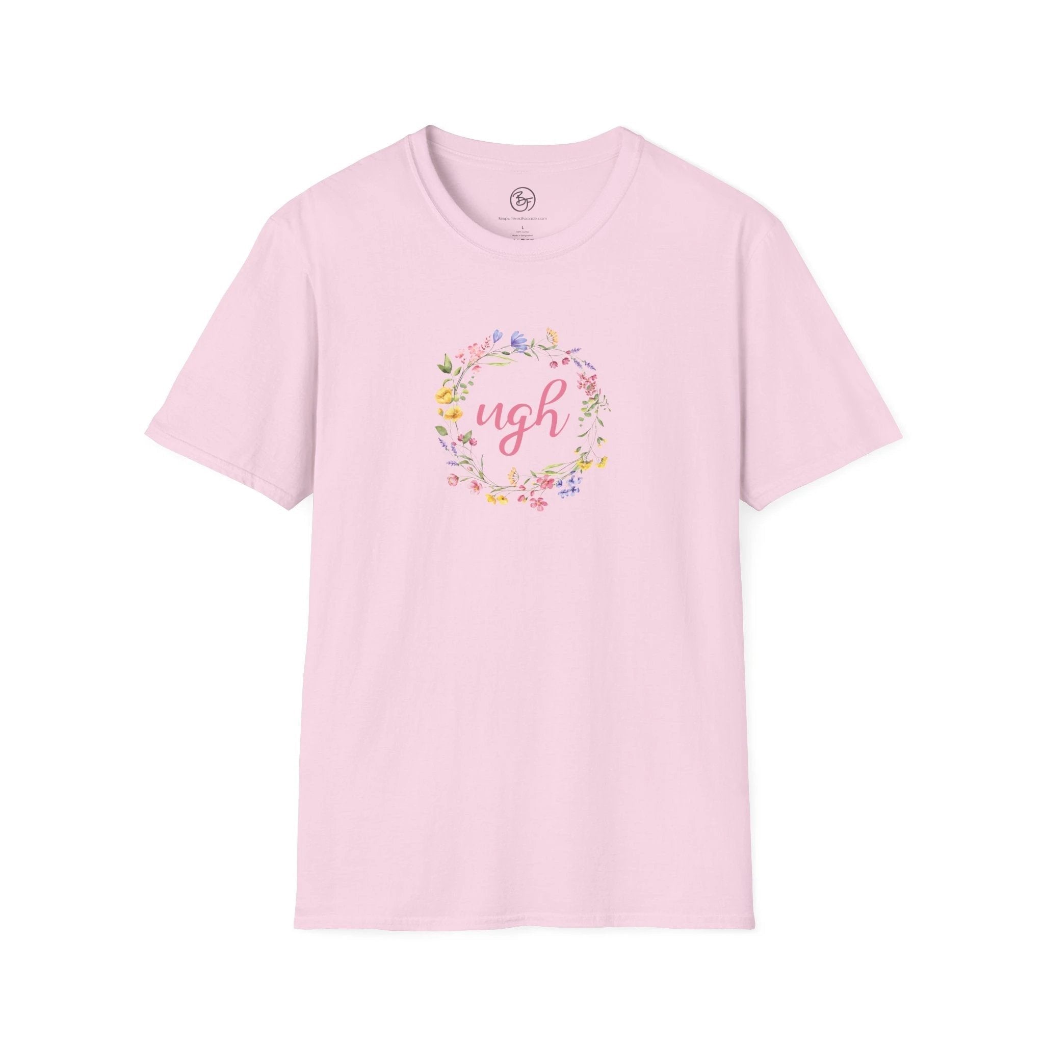 Bespattered Facade "Ugh" Floral Unisex Softstyle T-Shirt by Bespattered Facade