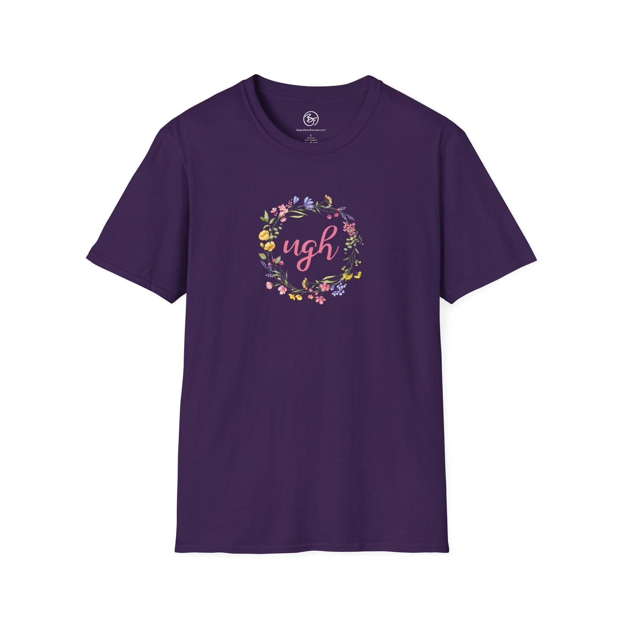 Bespattered Facade "Ugh" Floral Unisex Softstyle T-Shirt by Bespattered Facade