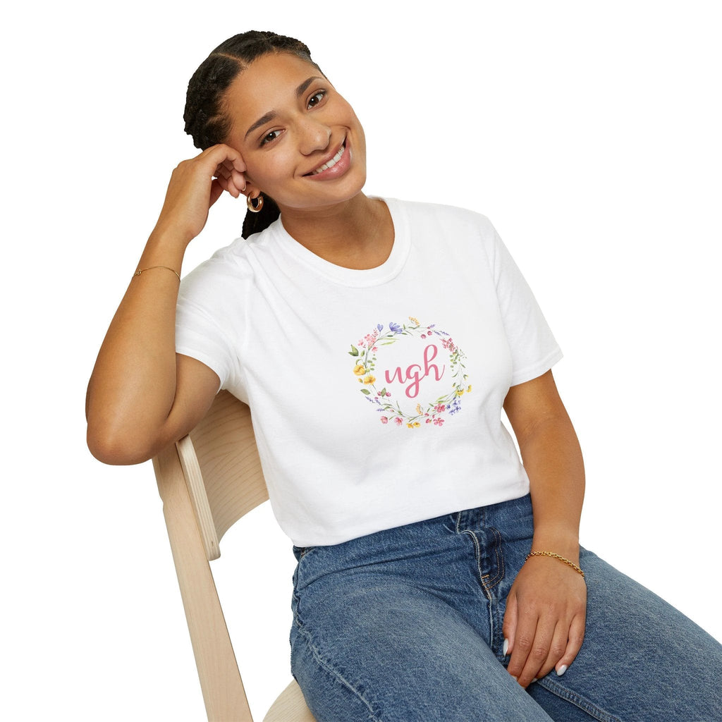 Bespattered Facade "Ugh" Floral Unisex Softstyle T-Shirt by Bespattered Facade