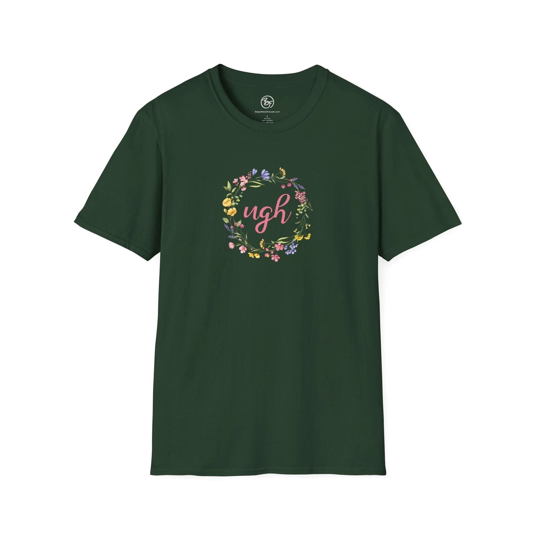 Bespattered Facade "Ugh" Floral Unisex Softstyle T-Shirt by Bespattered Facade