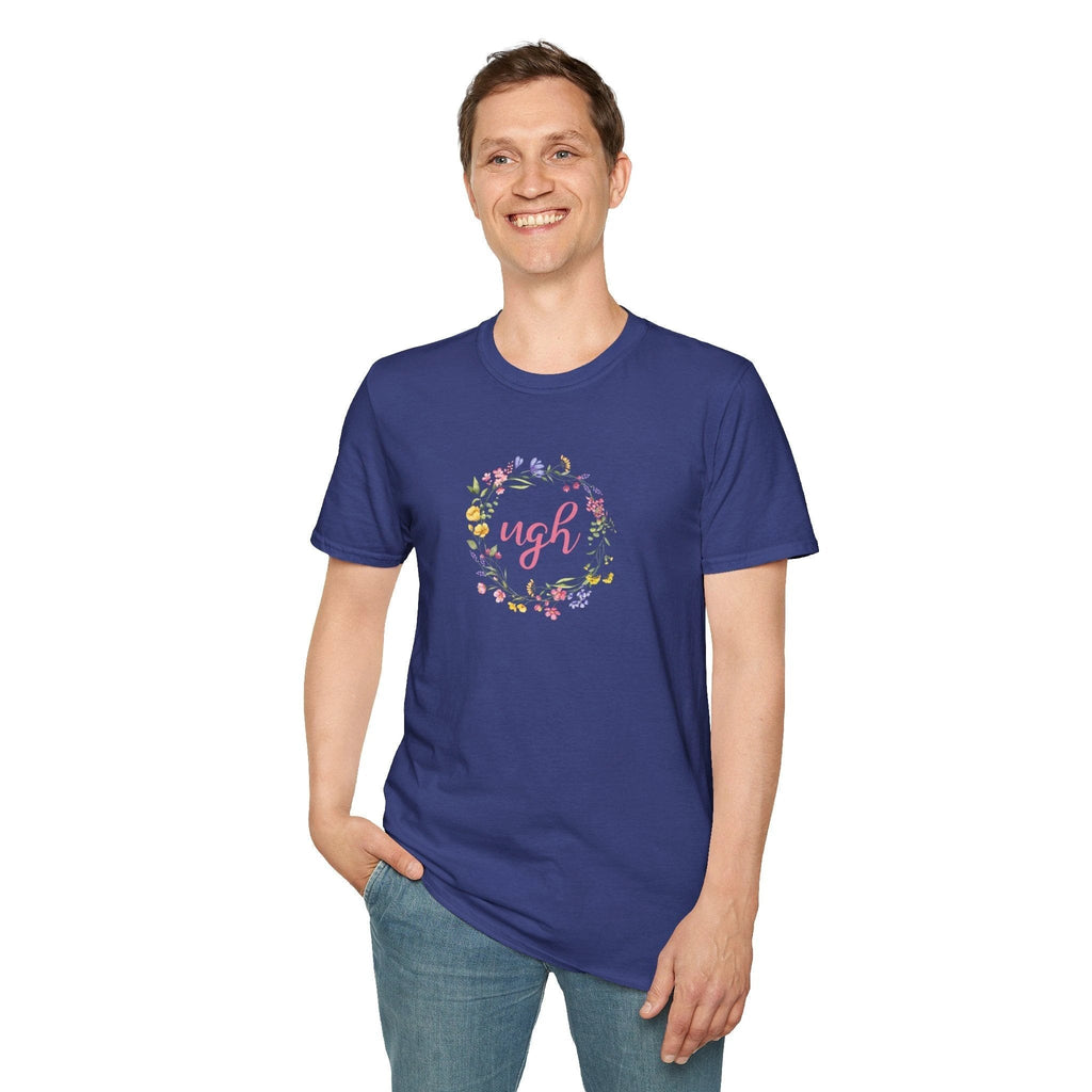 Bespattered Facade "Ugh" Floral Unisex Softstyle T-Shirt by Bespattered Facade