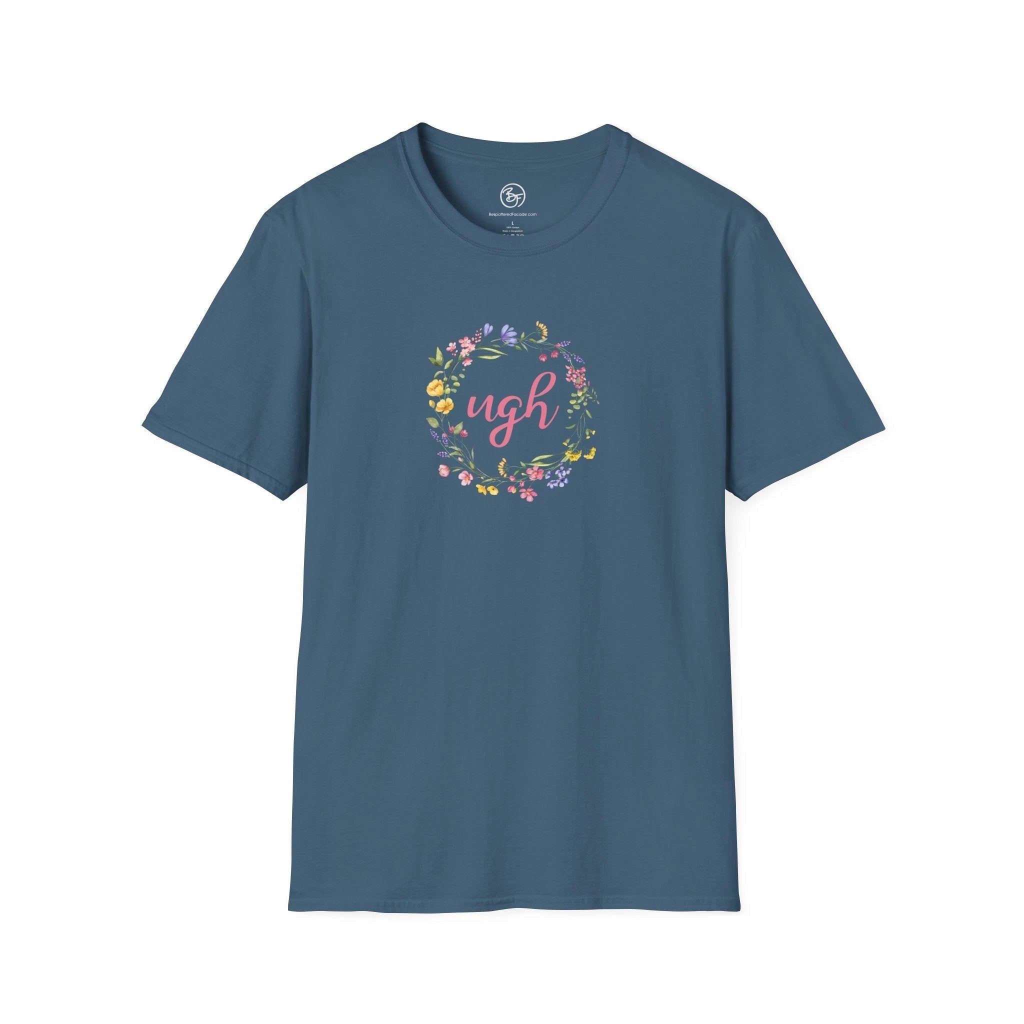 Bespattered Facade "Ugh" Floral Unisex Softstyle T-Shirt by Bespattered Facade