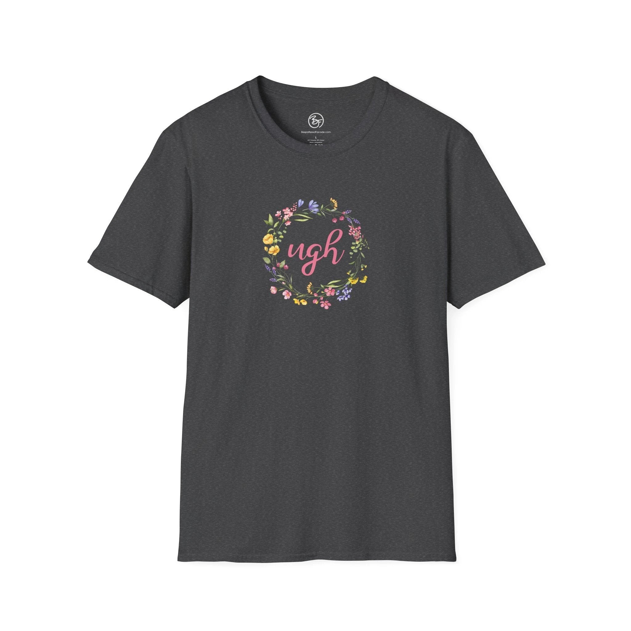 Bespattered Facade "Ugh" Floral Unisex Softstyle T-Shirt by Bespattered Facade