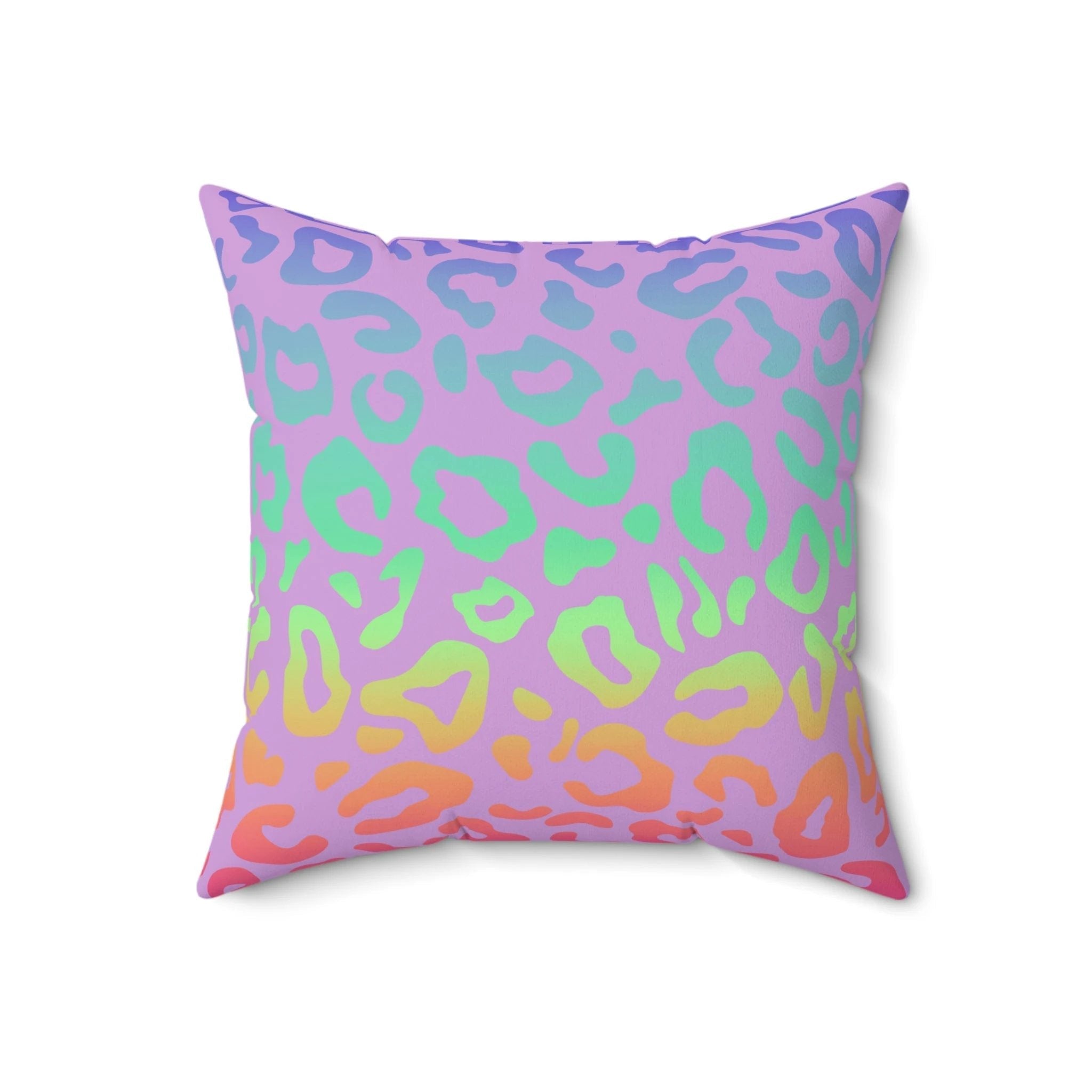 Bespattered Facade Vibrant Leopard Print Faux Suede Square Throw Pillow | 4 Sizes by Bespattered Facade