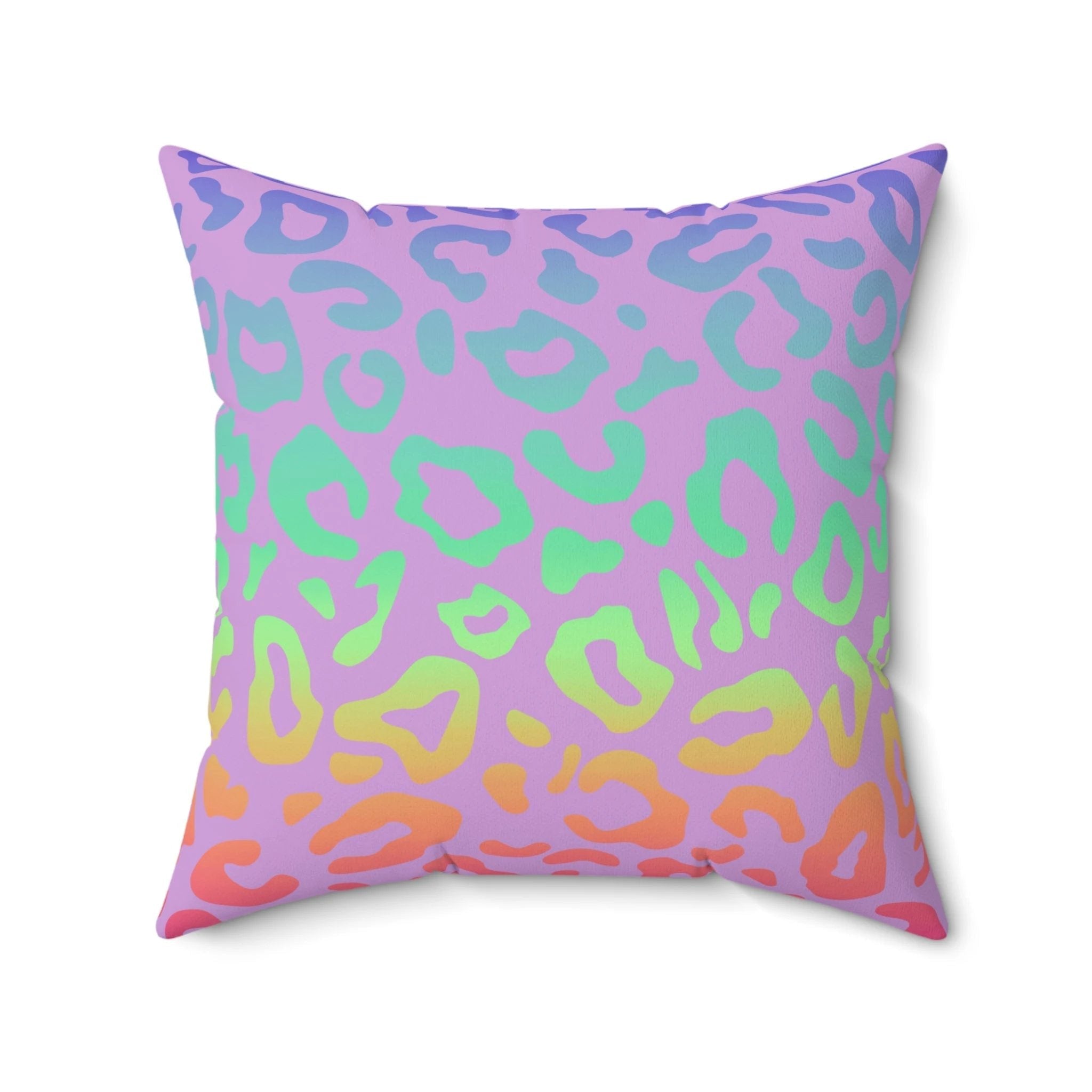 Bespattered Facade Vibrant Leopard Print Faux Suede Square Throw Pillow | 4 Sizes by Bespattered Facade