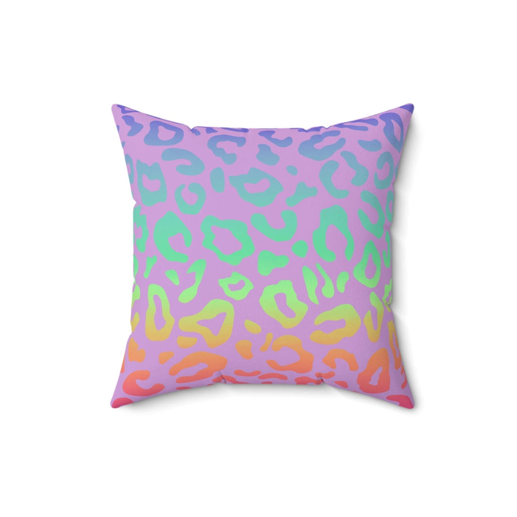 Bespattered Facade Vibrant Leopard Print Faux Suede Square Throw Pillow | 4 Sizes by Bespattered Facade