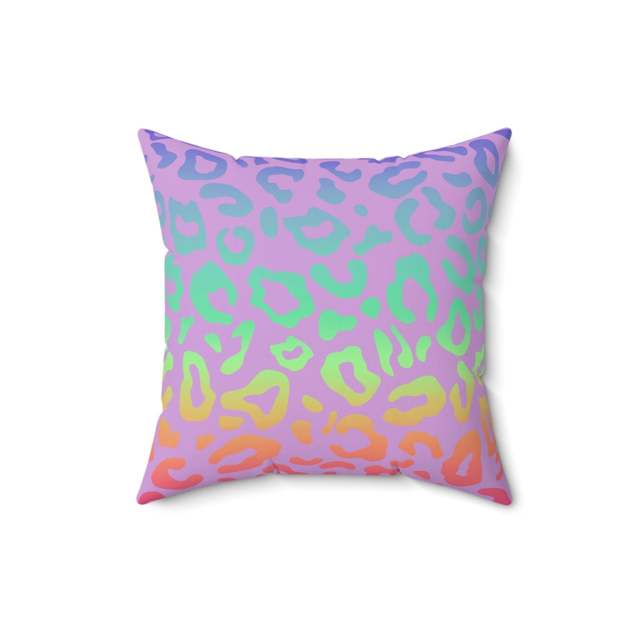 Bespattered Facade Vibrant Leopard Print Faux Suede Square Throw Pillow | 4 Sizes by Bespattered Facade
