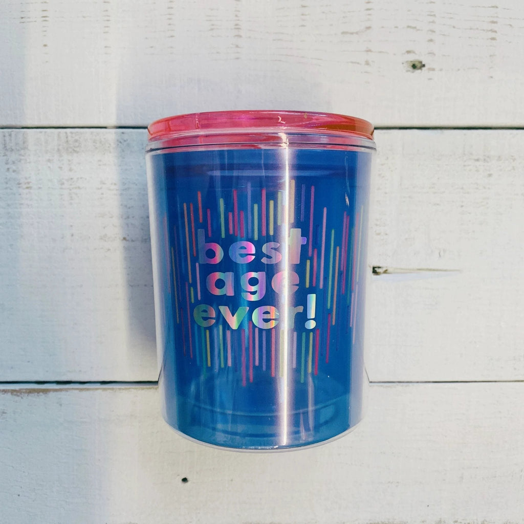 Best Age Ever Birthday Double-Wall Short Tumbler in Blue | Insulated Acrylic Travel Tumbler with Lid by The Bullish Store