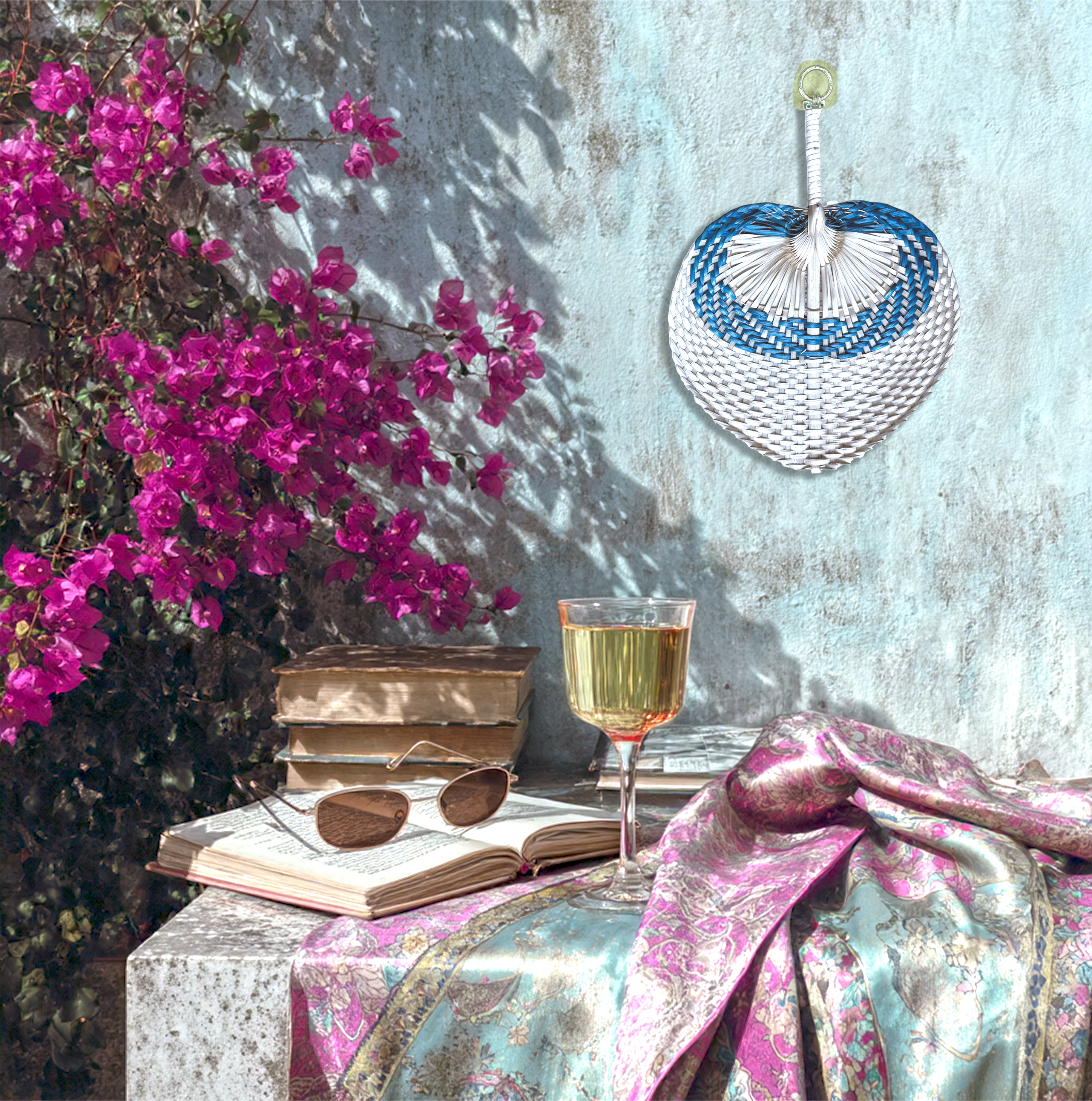 Bicolor Raffia Handmade Fan