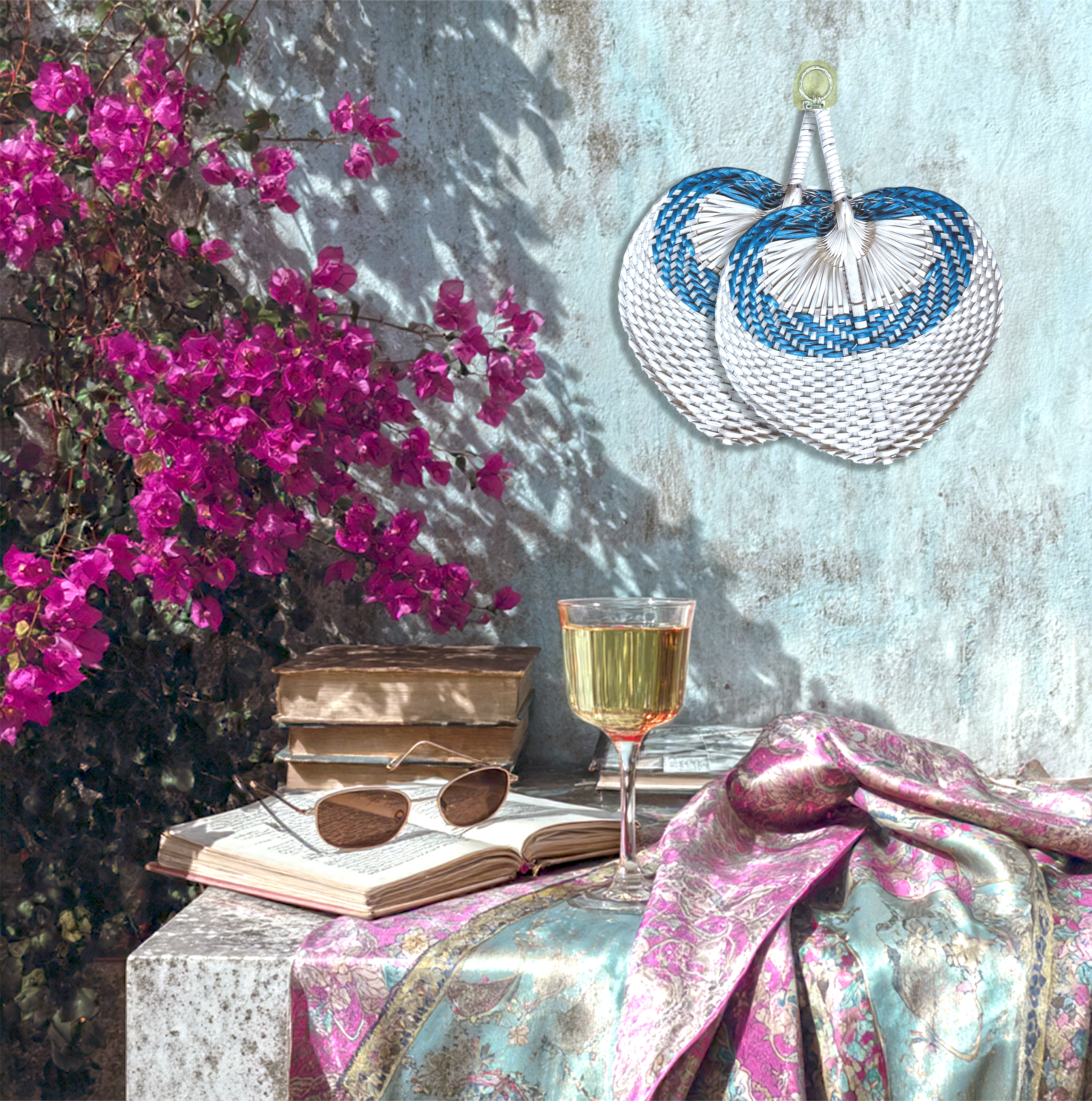 Bicolor Raffia Handmade Fan