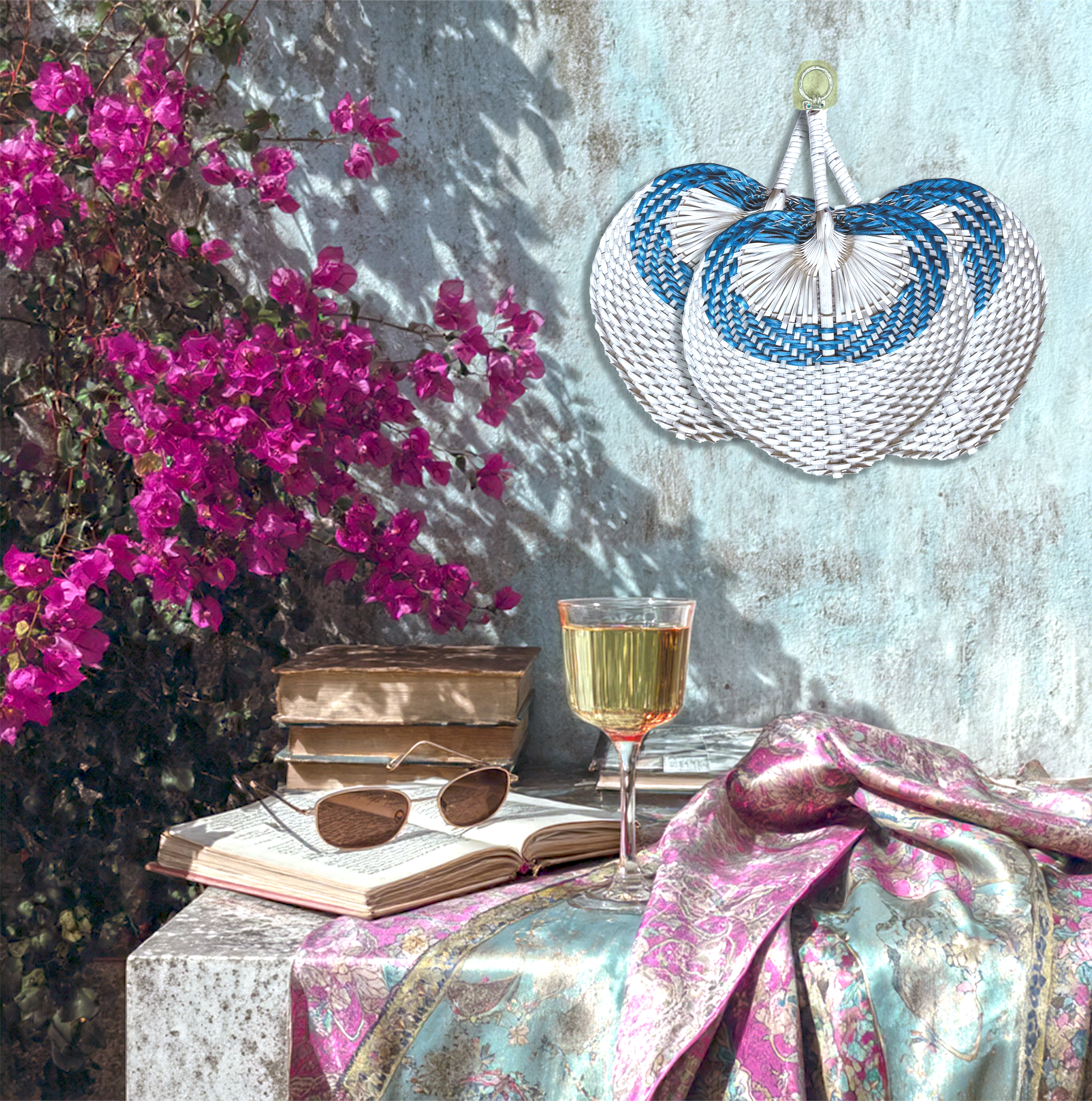 Bicolor Raffia Handmade Fan