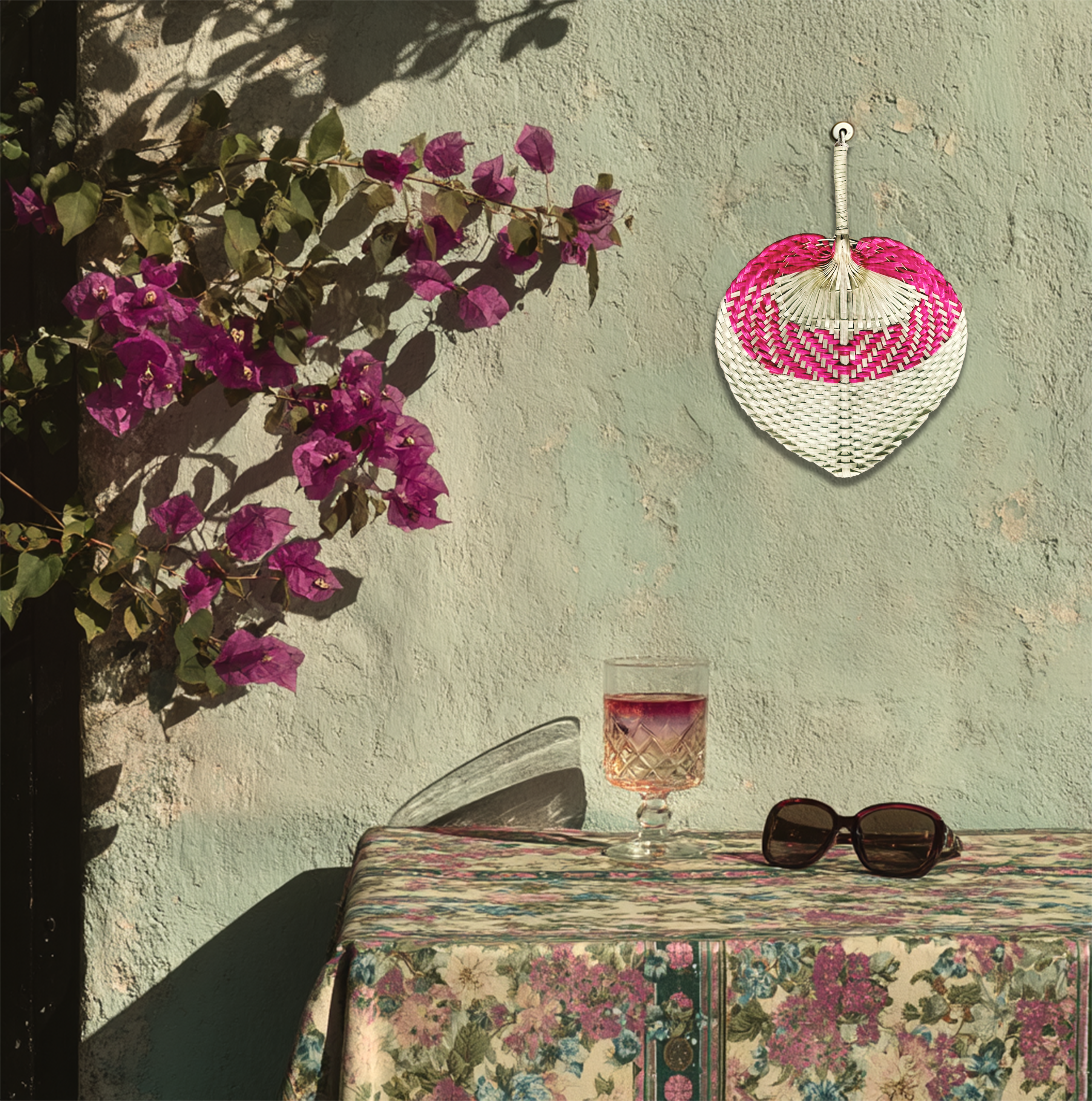 Bicolor Raffia Handmade Fan