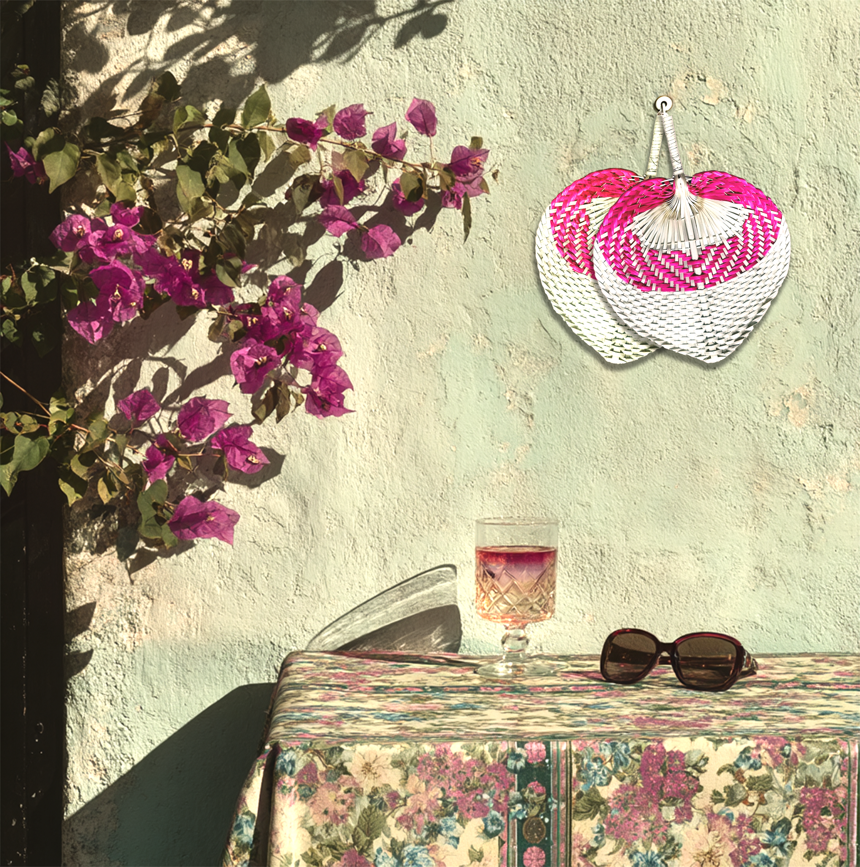 Bicolor Raffia Handmade Fan