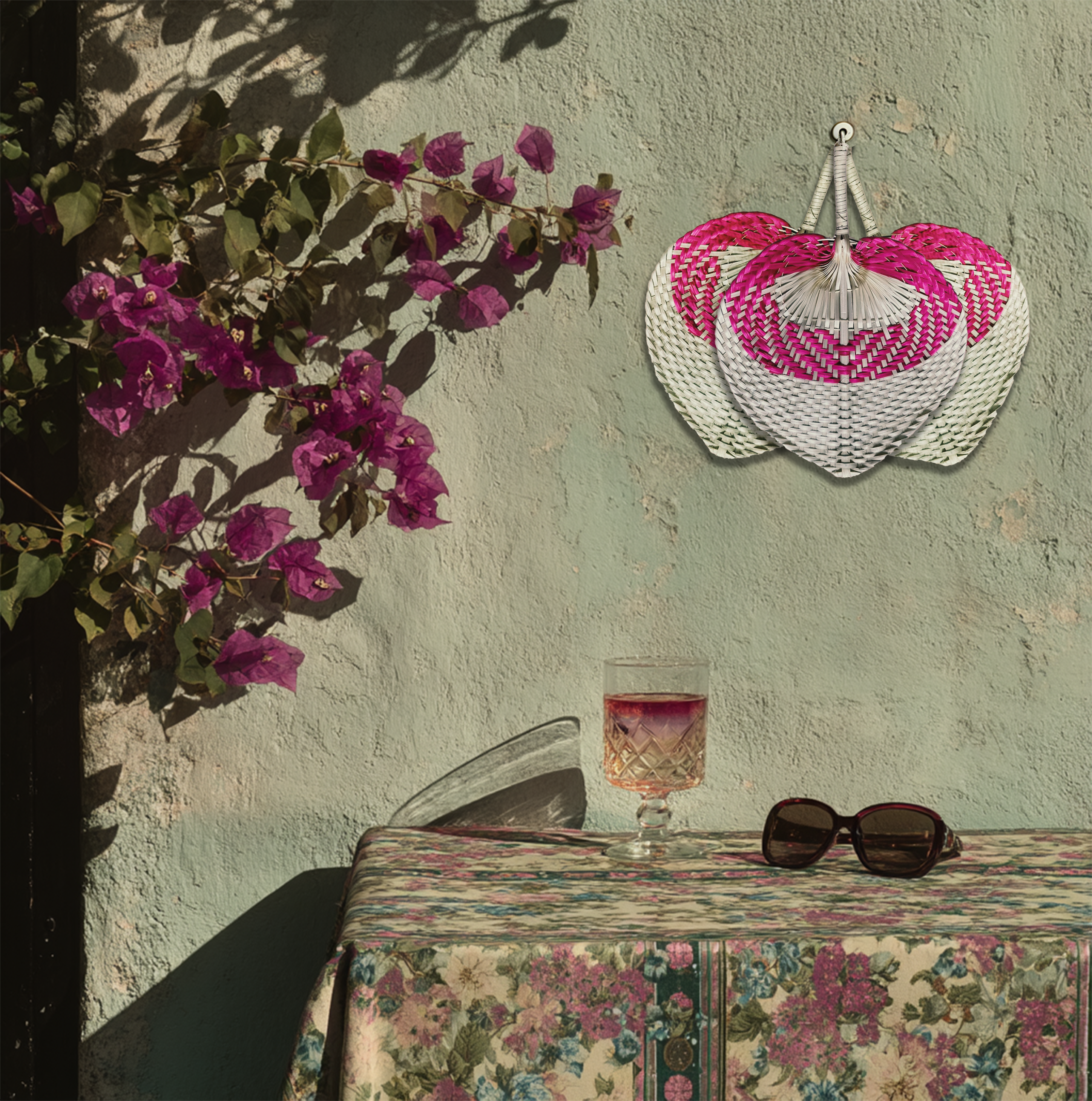 Bicolor Raffia Handmade Fan