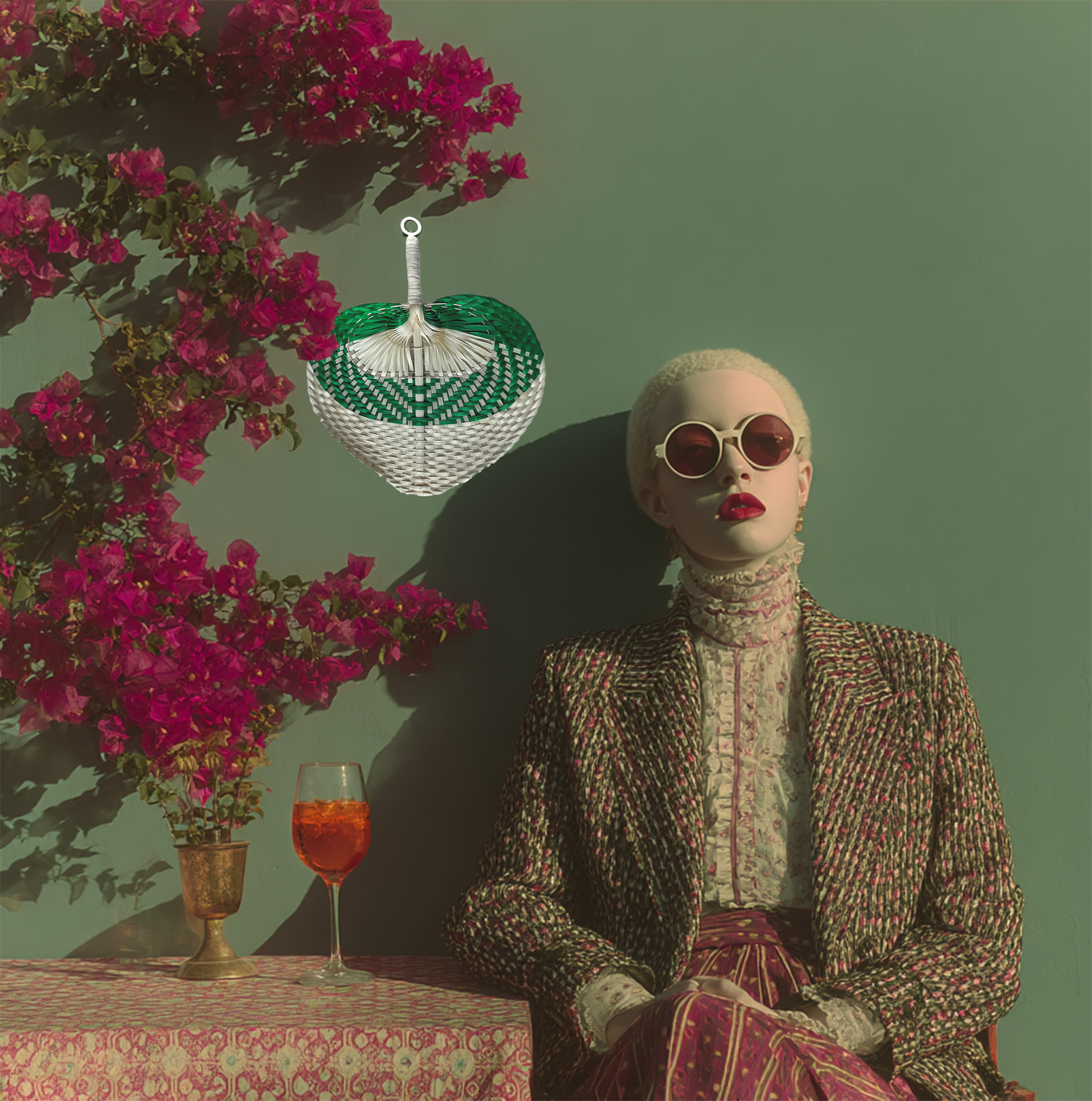 Bicolor Raffia Handmade Fan