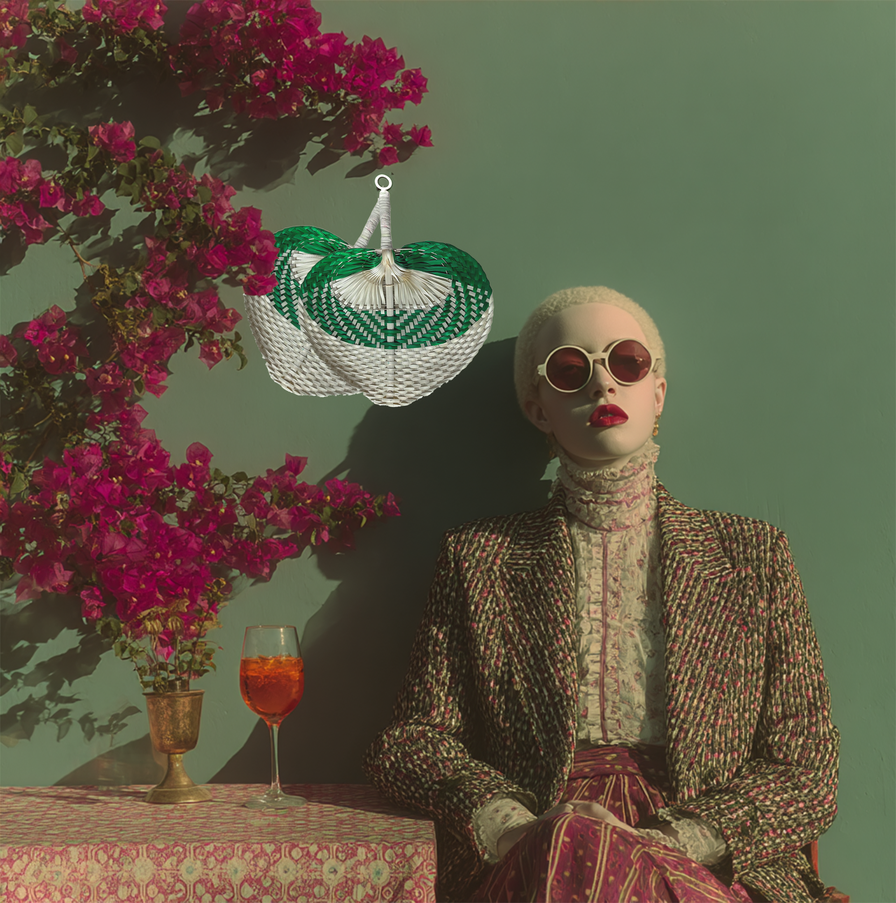 Bicolor Raffia Handmade Fan