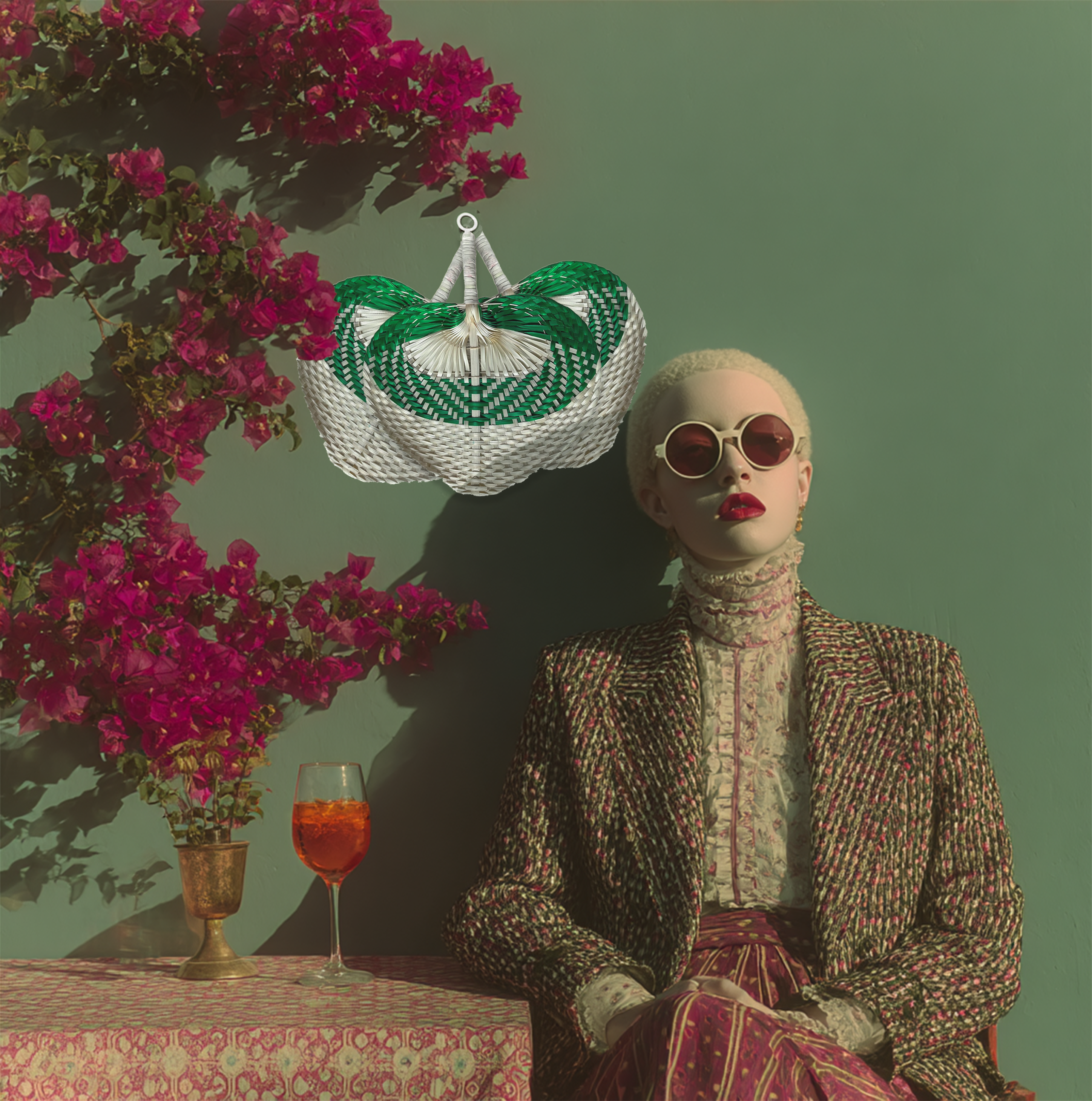 Bicolor Raffia Handmade Fan