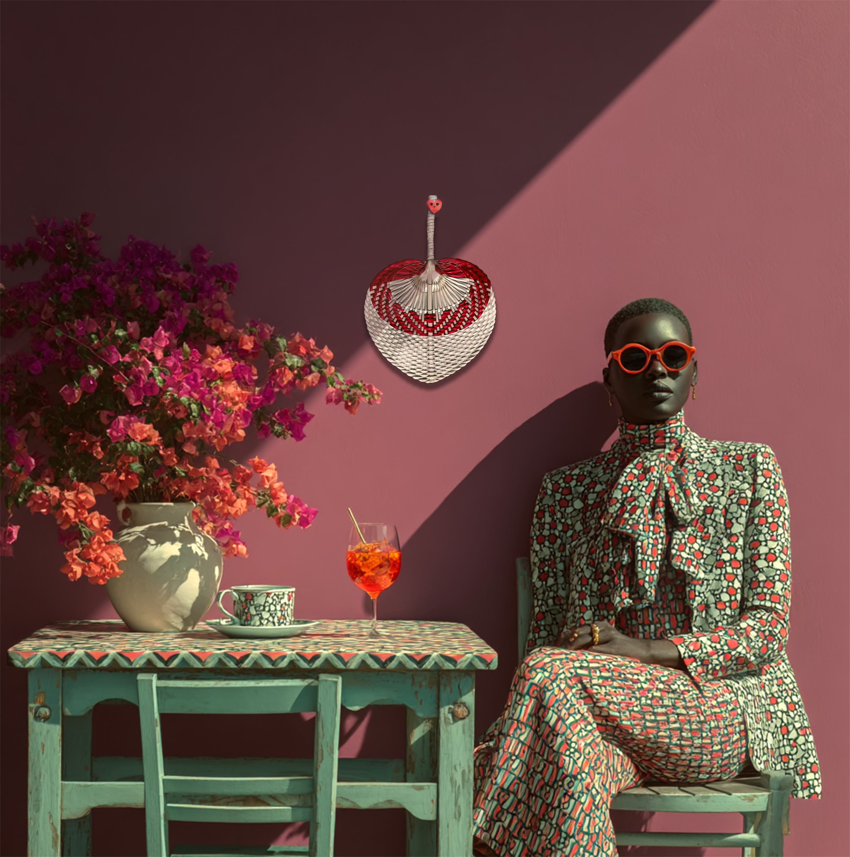 Bicolor Raffia Handmade Fan