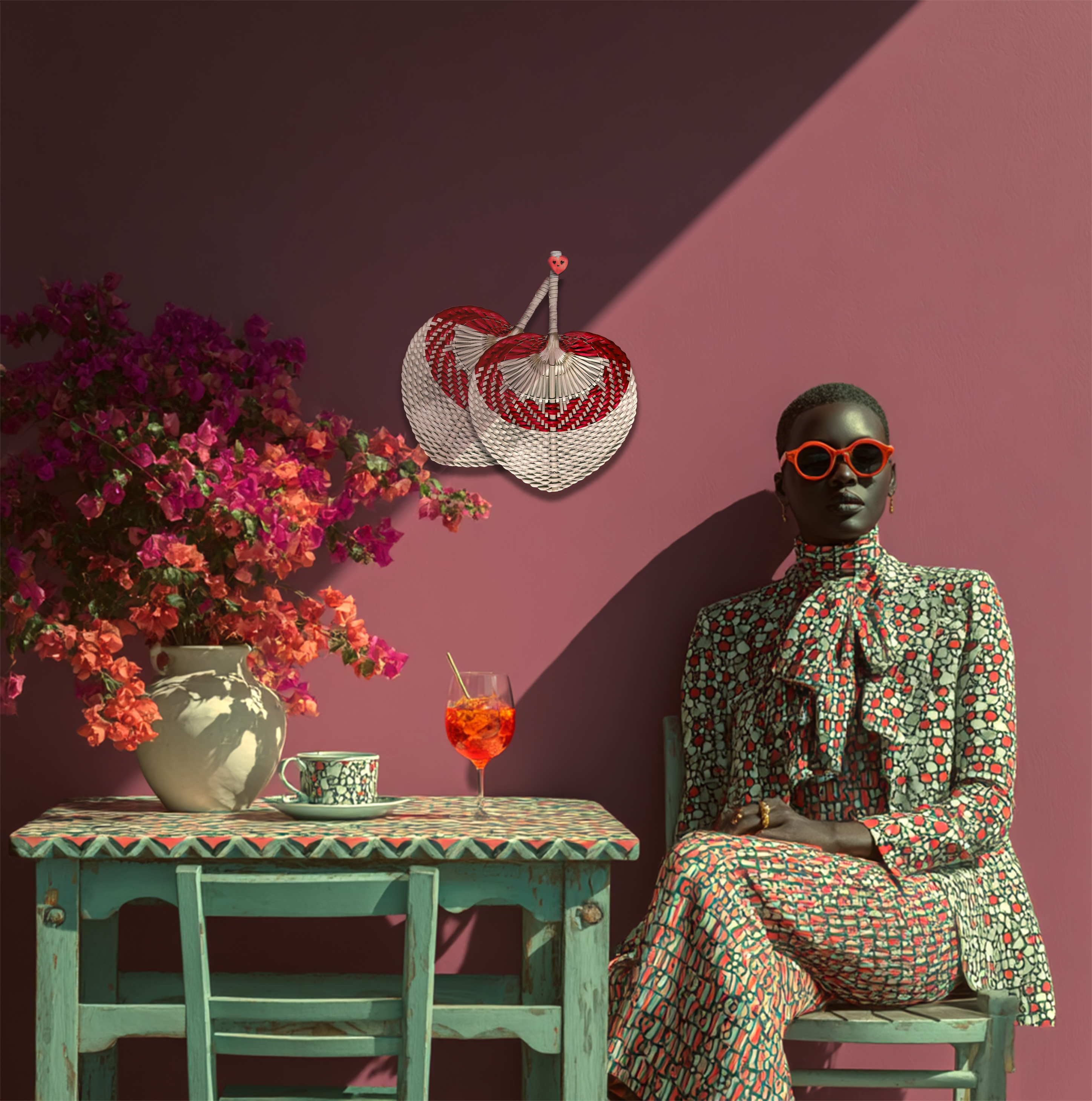 Bicolor Raffia Handmade Fan