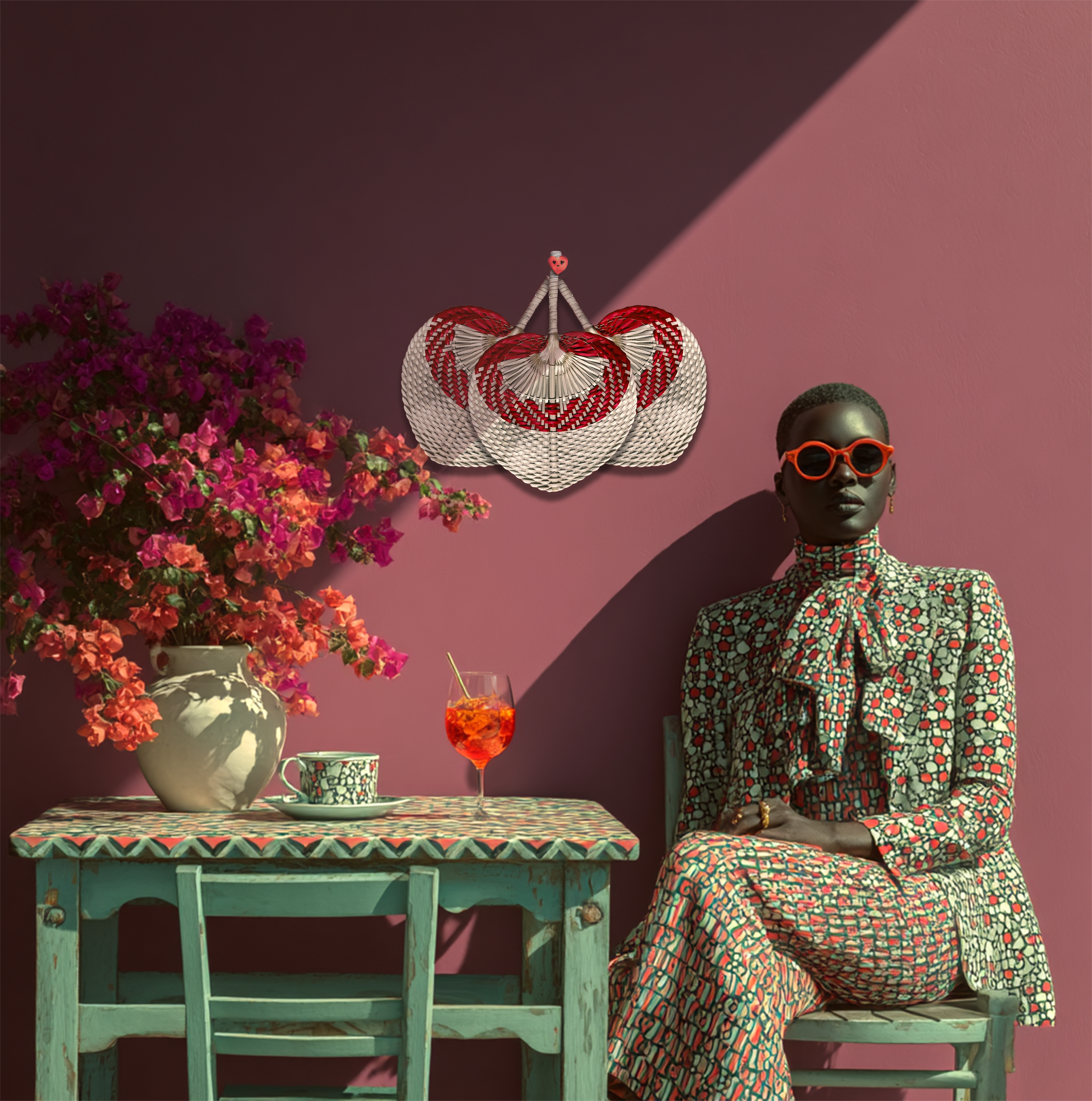 Bicolor Raffia Handmade Fan