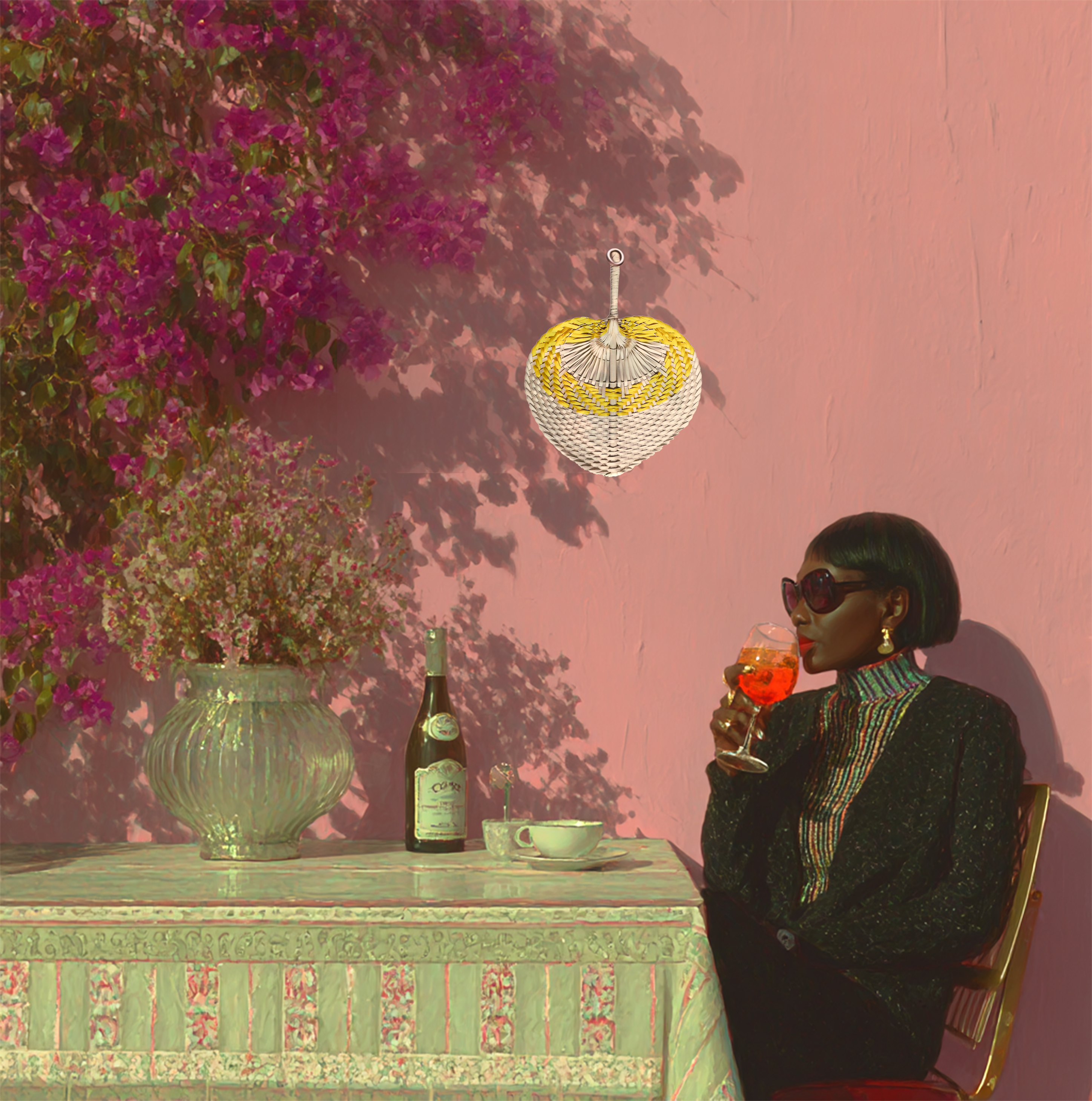 Bicolor Raffia Handmade Fan